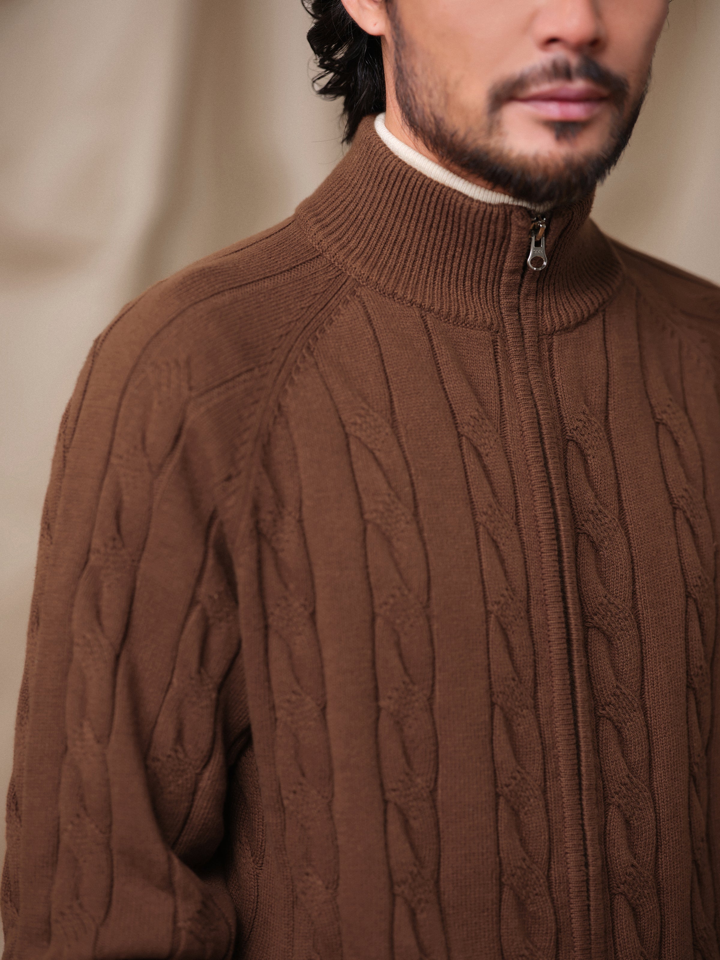 Men's Heavy Cable Knit Zip Cardigan