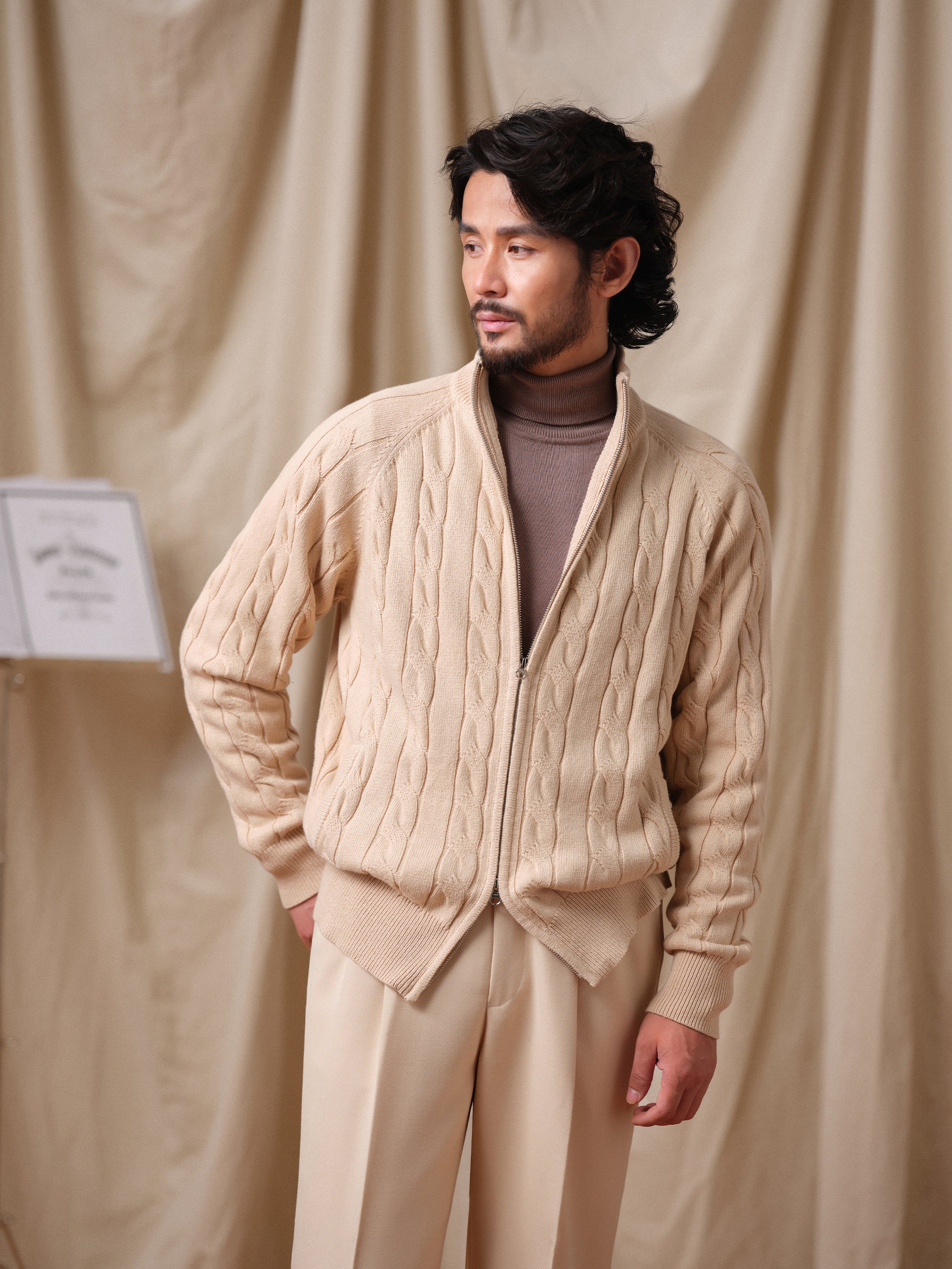 Men's Heavy Cable Knit Zip Cardigan