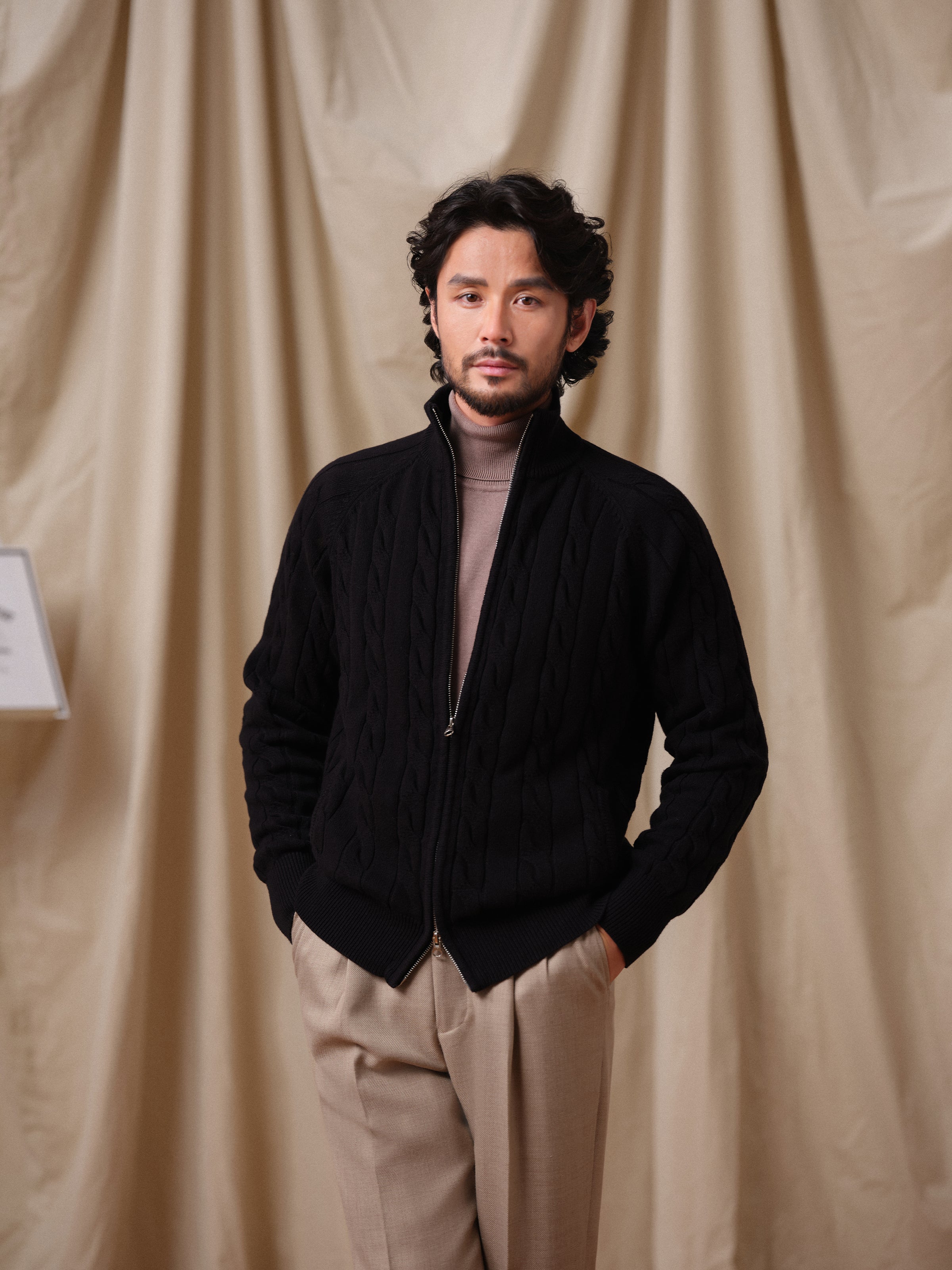 Men's Heavy Cable Knit Zip Cardigan