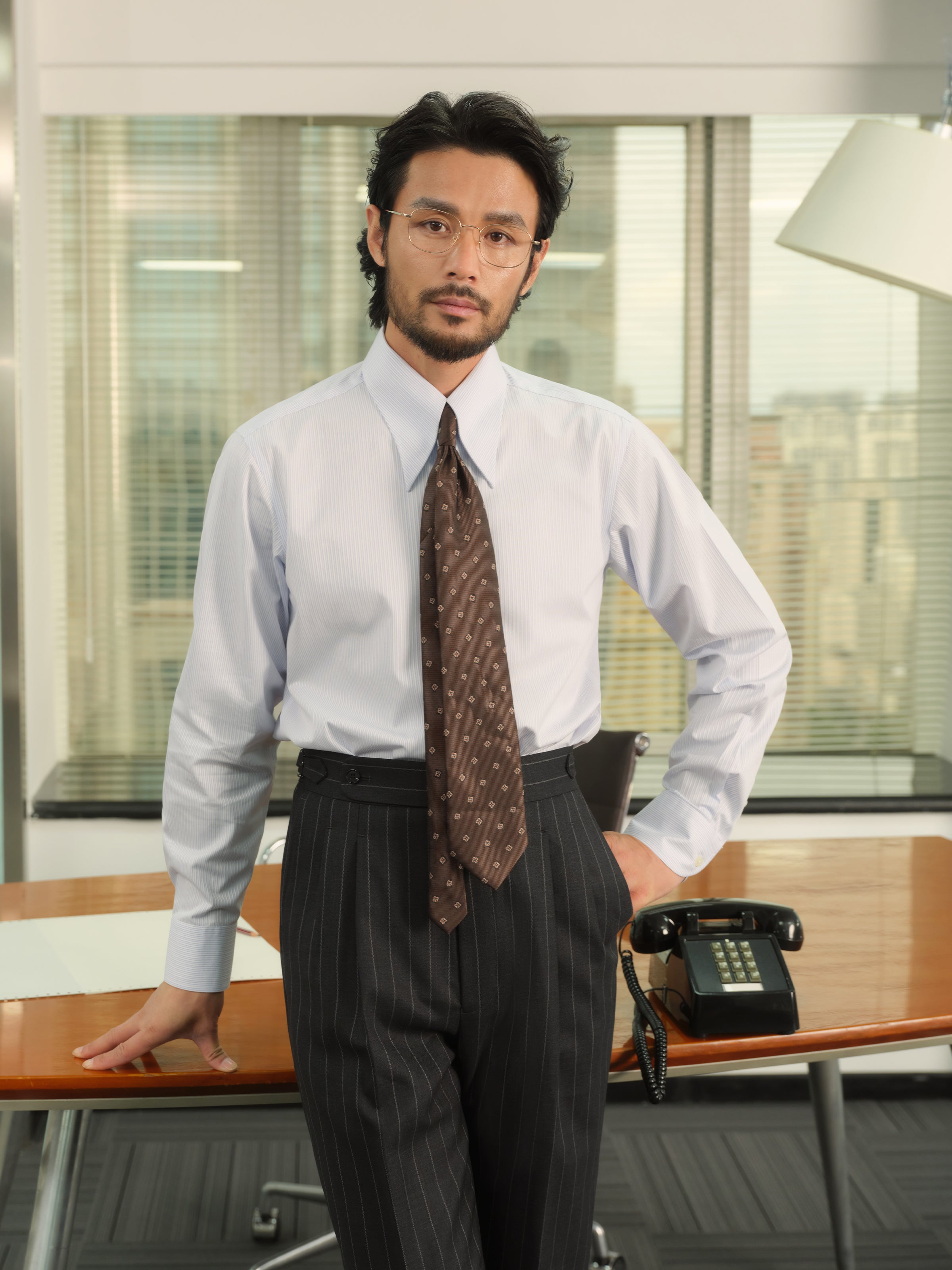 Men's Italian Long Point Collar Wrinkle-Free Shirt