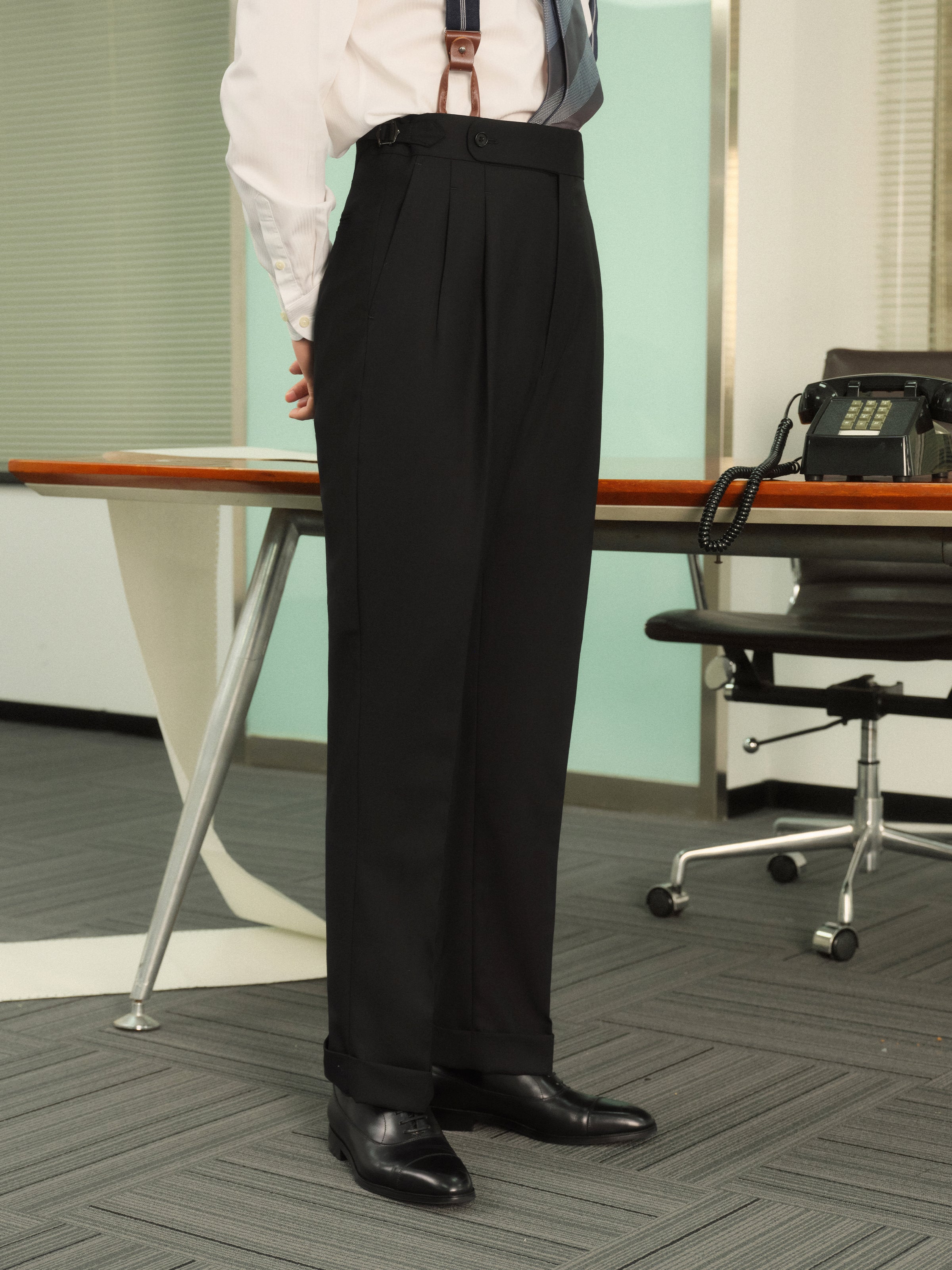 Non-Iron Wool Blend Double Pleated Trousers