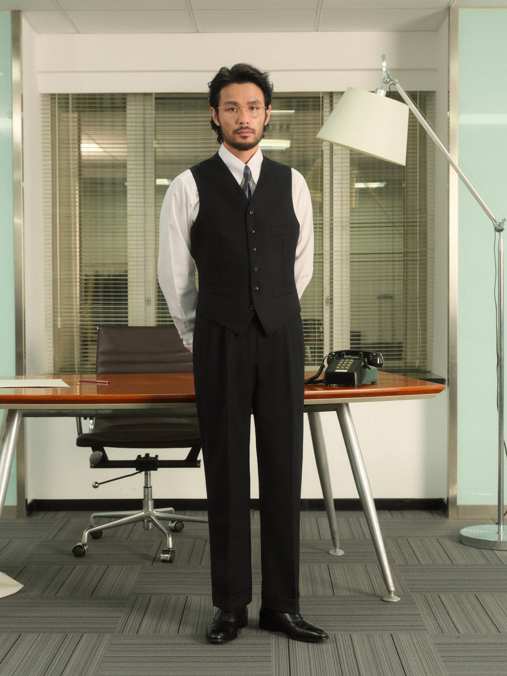 Non-Iron Australian Merino Wool Blend Twill Seersucker Single-Breasted Collarless Vest