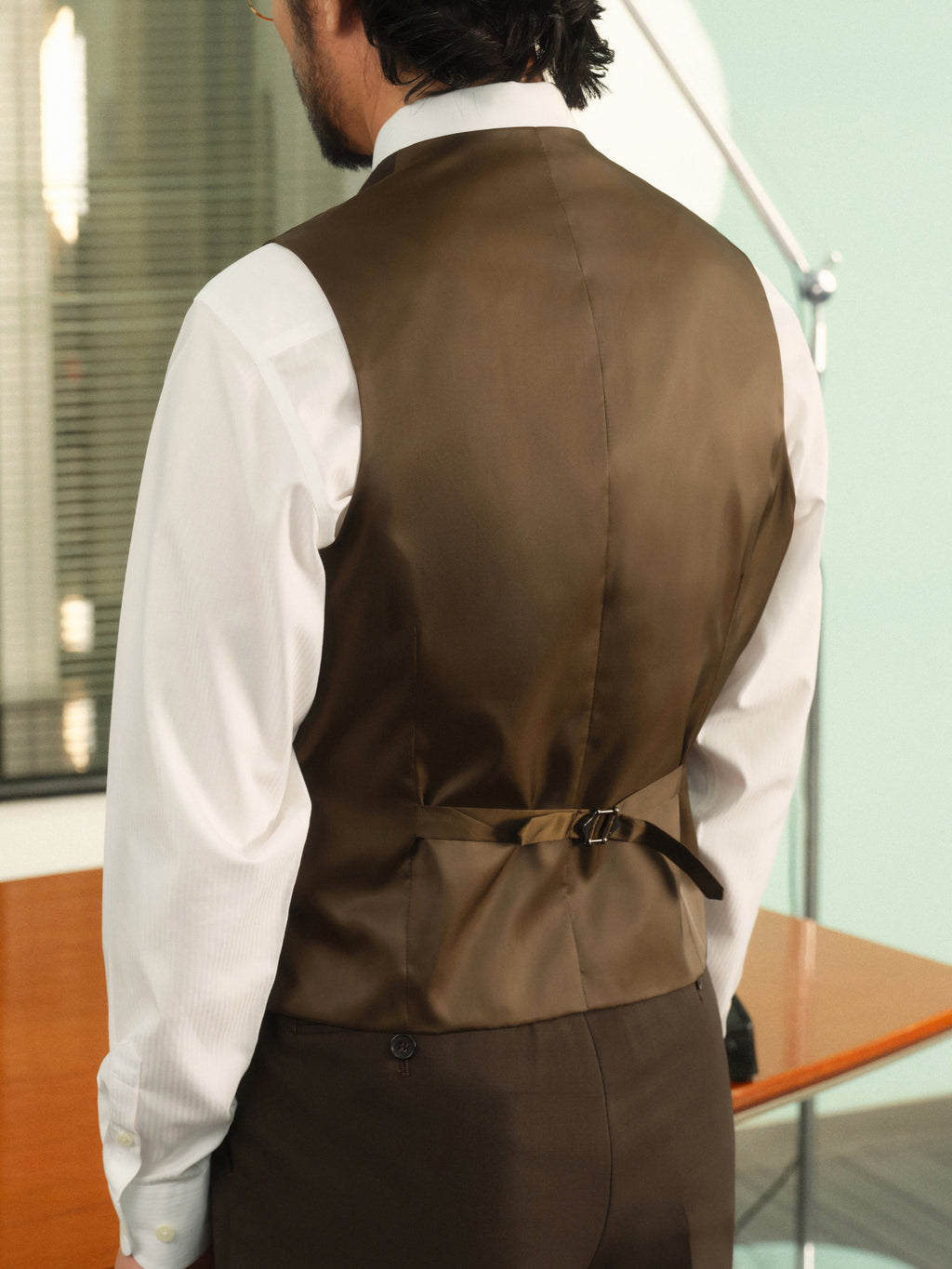Non-Iron Australian Merino Wool Blend Twill Seersucker Single-Breasted Collarless Vest