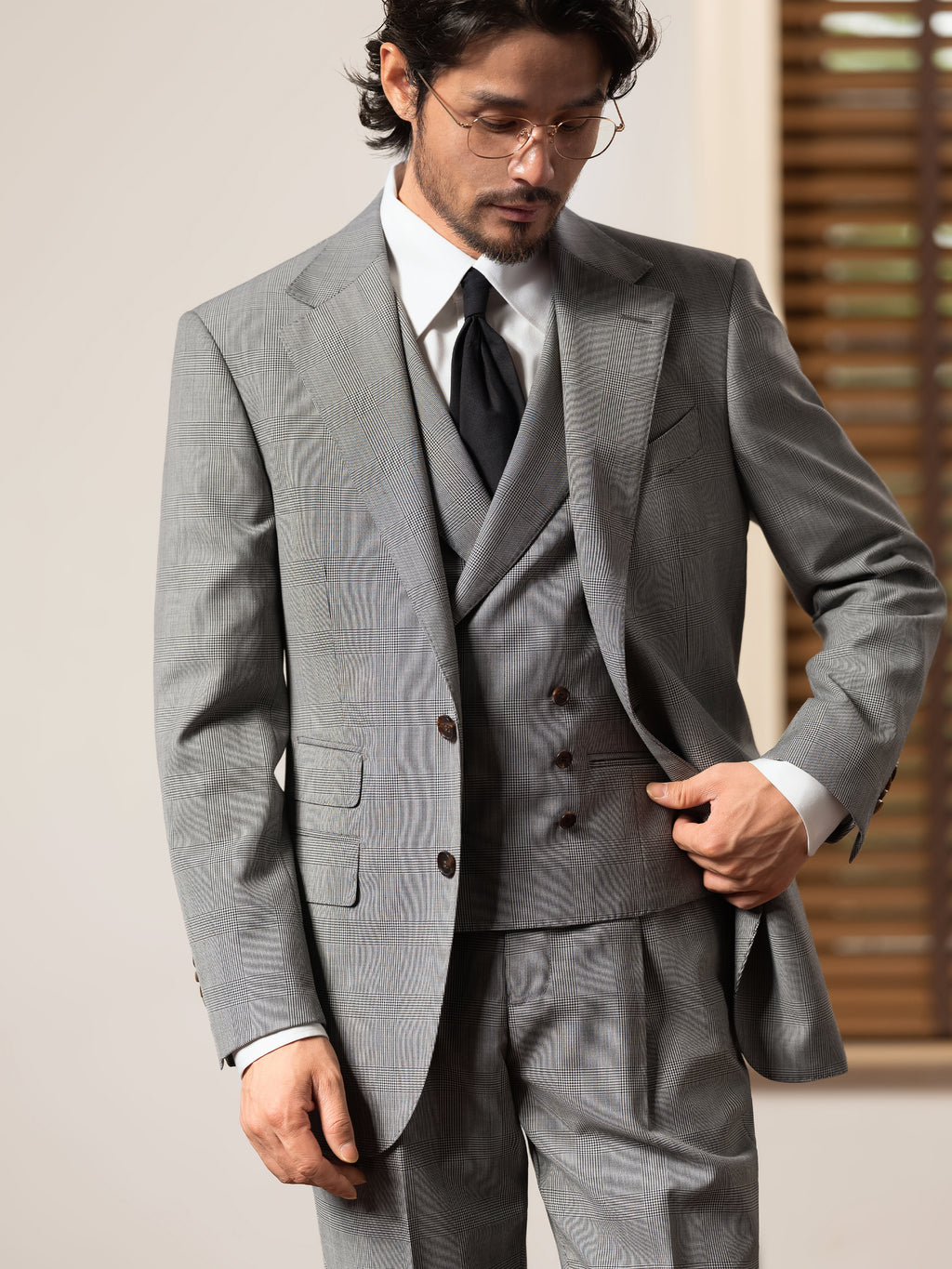 Men's 90s Merino Prince of Wales Half-Canvas Suit.