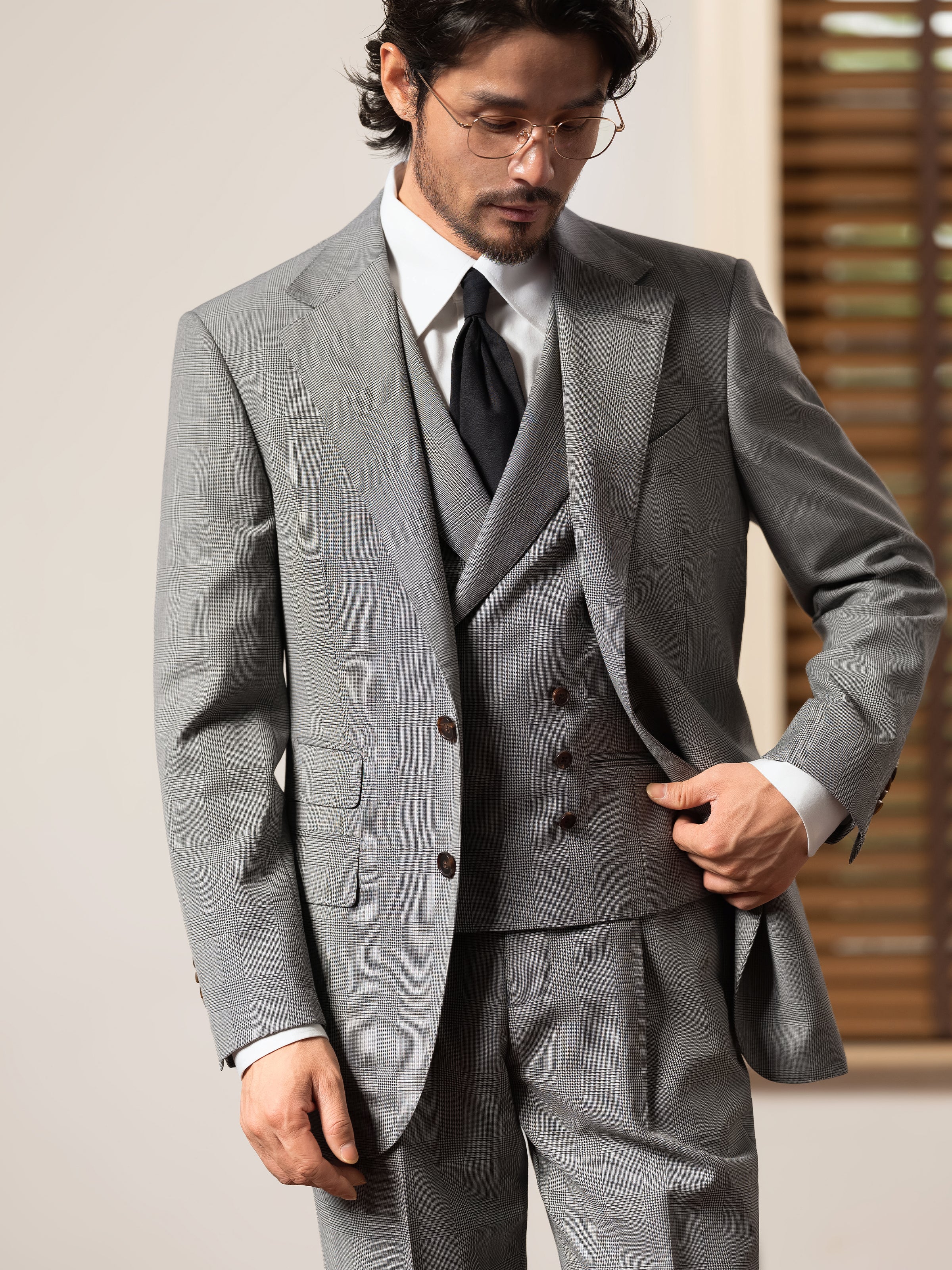 Men's 90s Merino Prince of Wales Half-Canvas Suit.