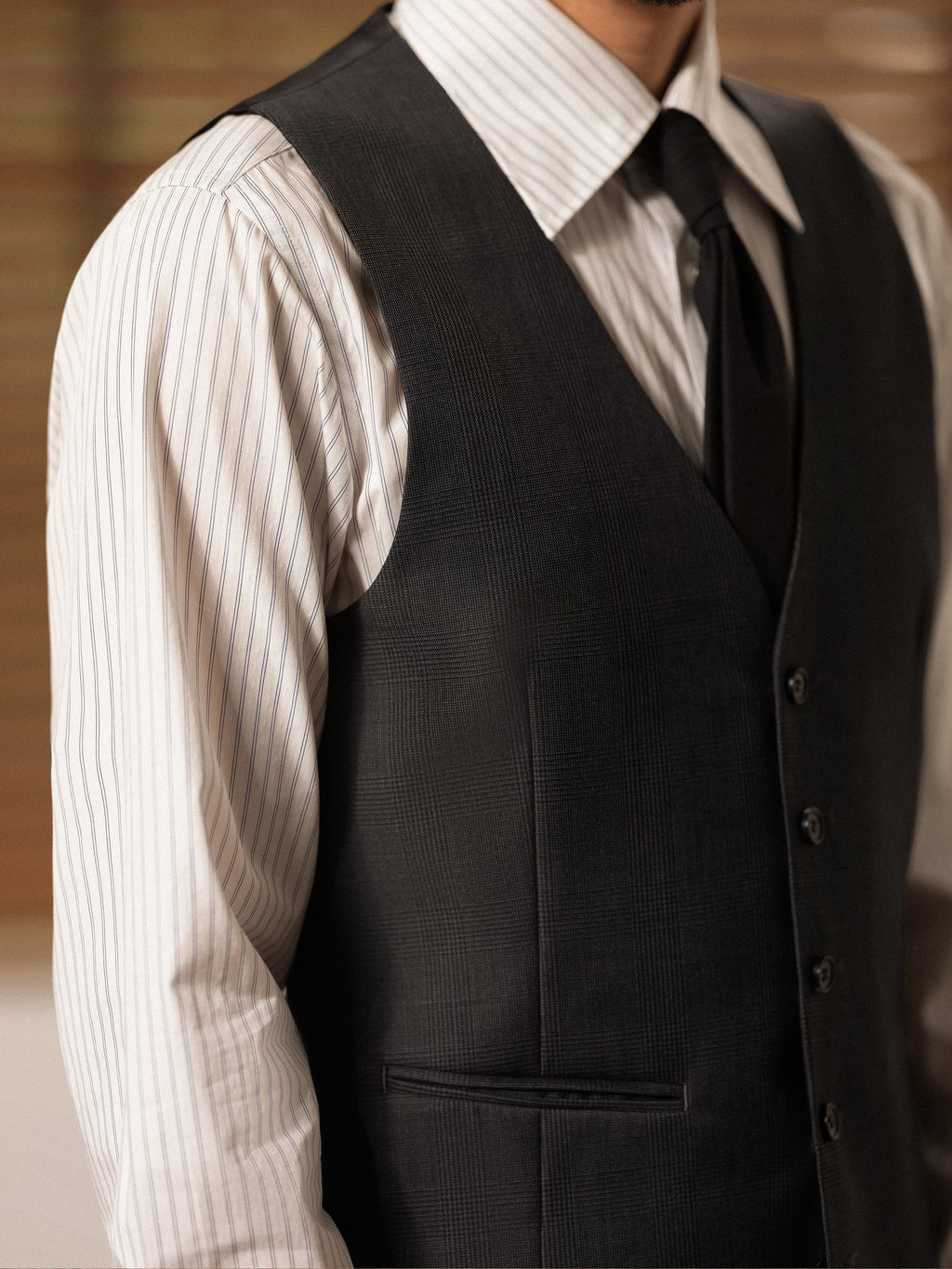 Men's 90s Australian Merino Wool Prince of Wales Check Half-Canvas Business Vest