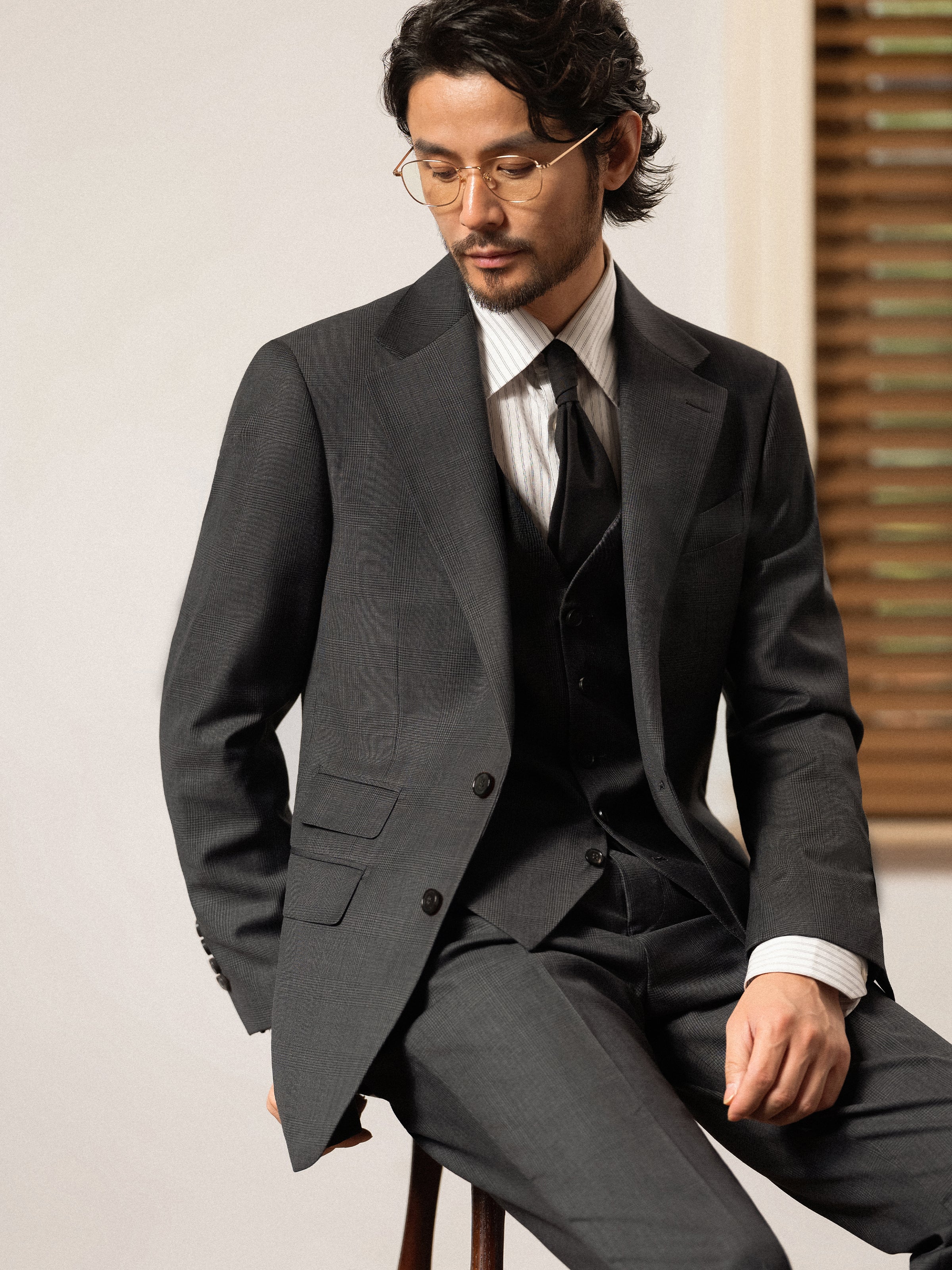 Men's 90s Merino Prince of Wales Half-Canvas Suit.