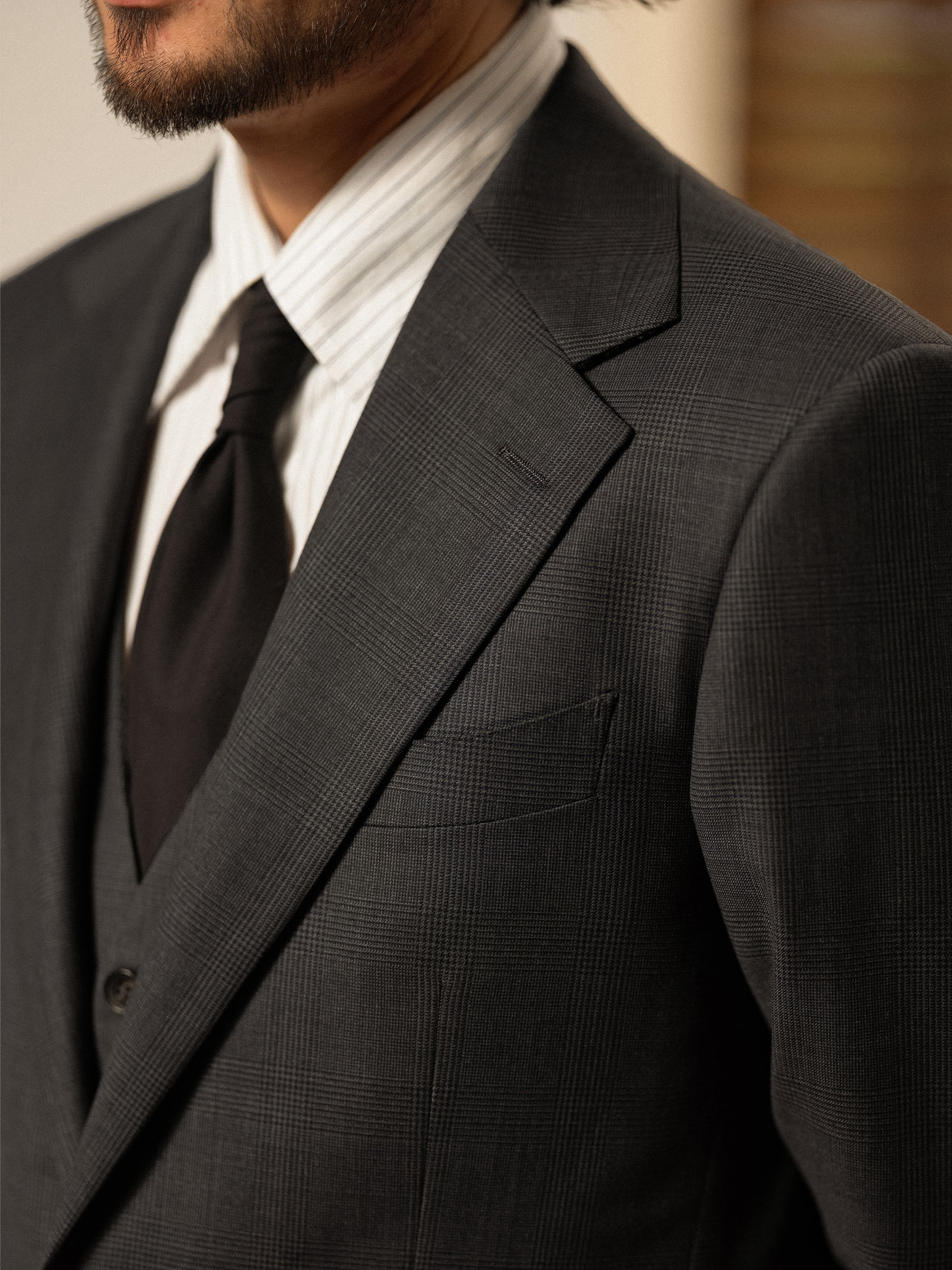 Men's 90s Merino Prince of Wales Half-Canvas Suit.