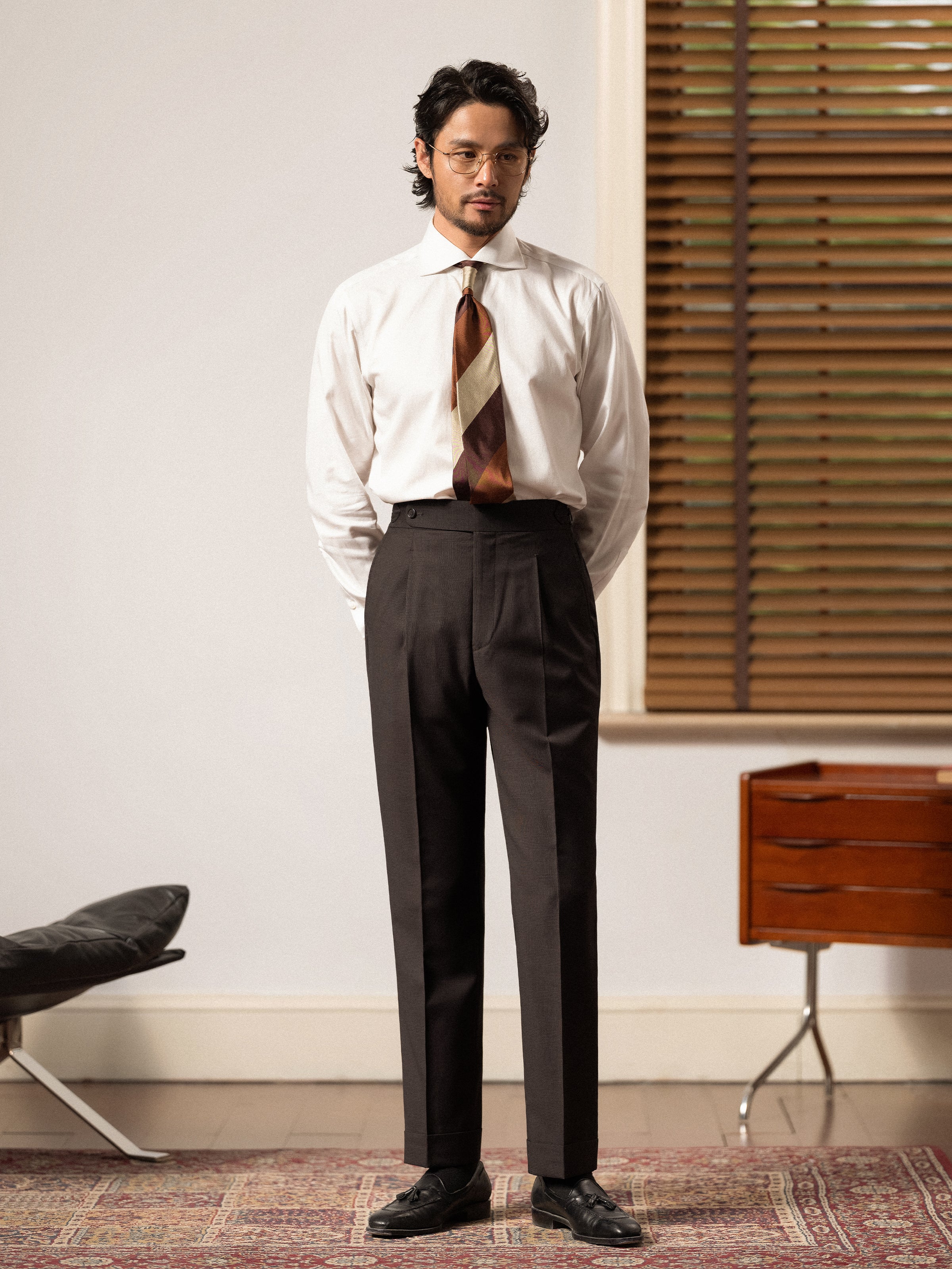 50% Wool Wrinkle-Resistant Men's Slim-Fit Straight-Leg Prince of Wales Check Trousers