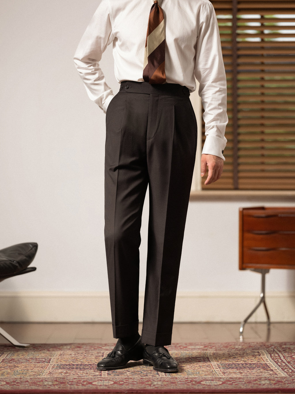 Men's Non-Iron Wool Prince of Wales Check Slim Straight Suit Trousers