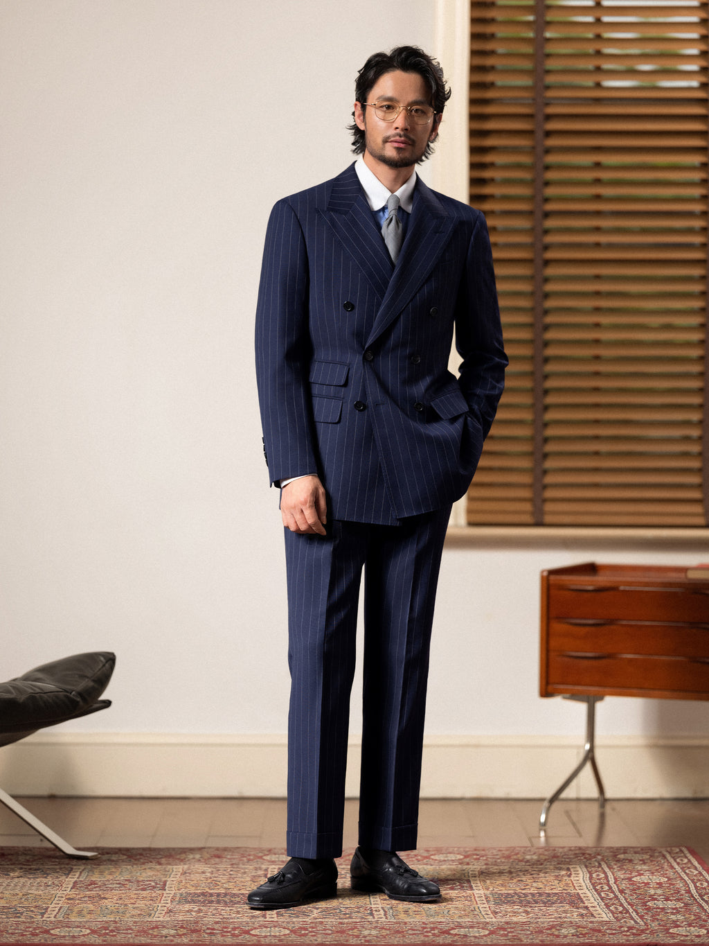 Men's Fine Australian Merino Wool Striped Double-Breasted Suit