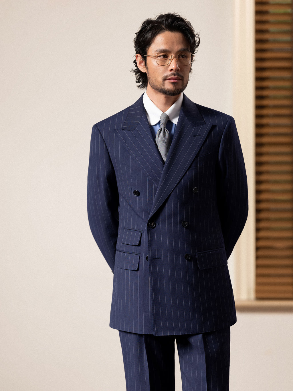 Men's Fine Australian Merino Wool Striped Double-Breasted Suit