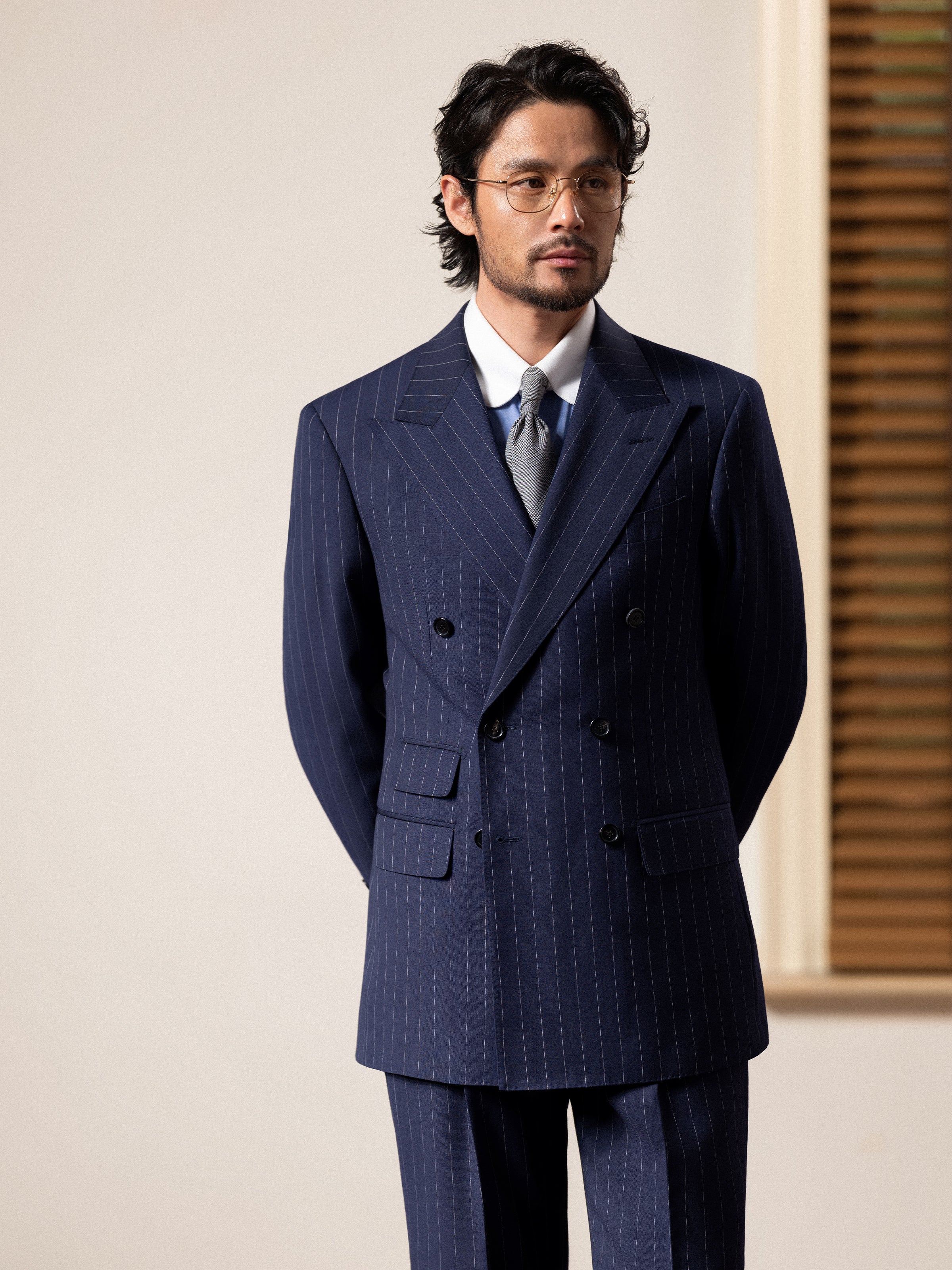 Men's Fine Australian Merino Wool Striped Double-Breasted Suit