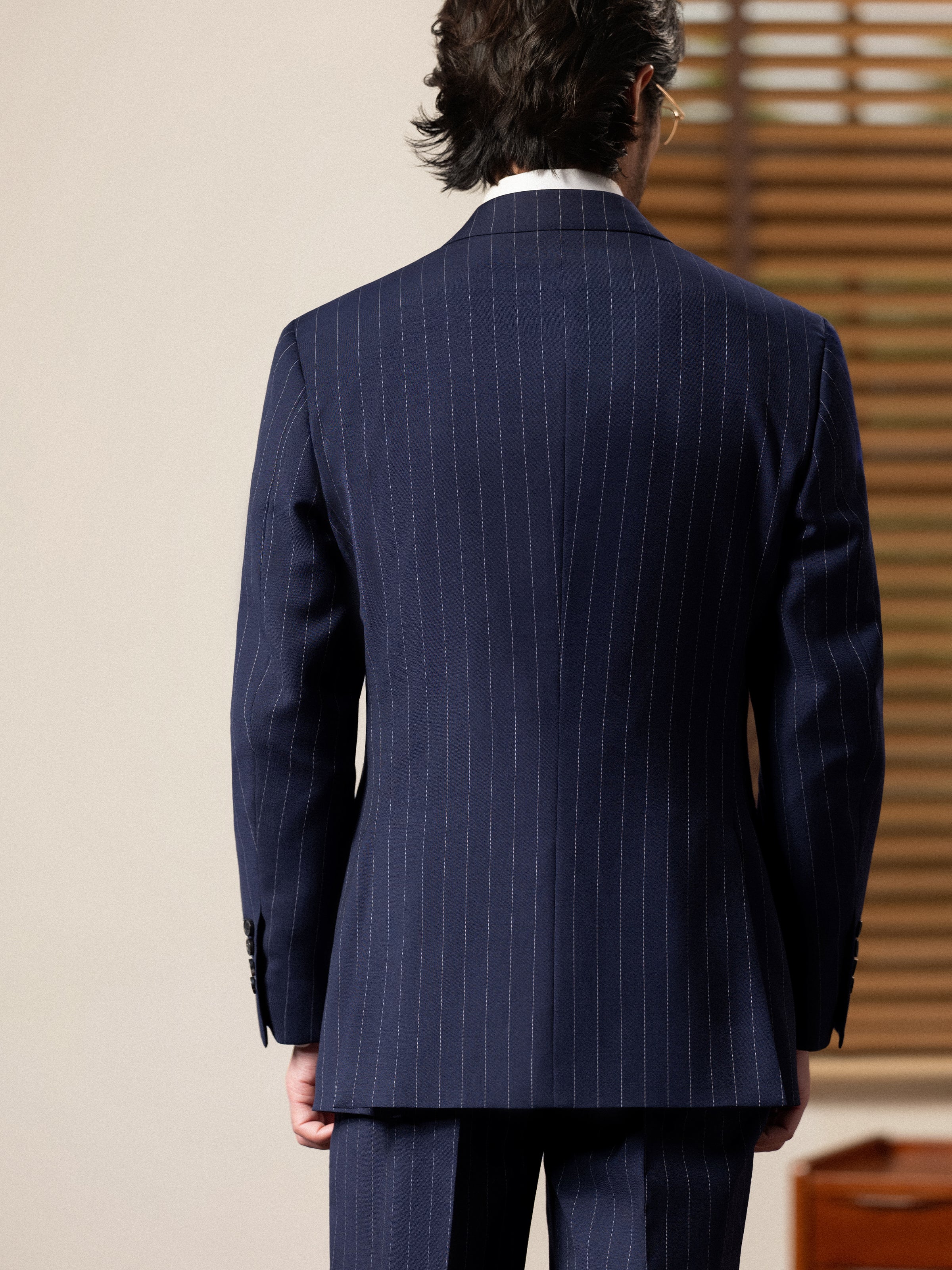 Men's Fine Australian Merino Wool Striped Double-Breasted Suit
