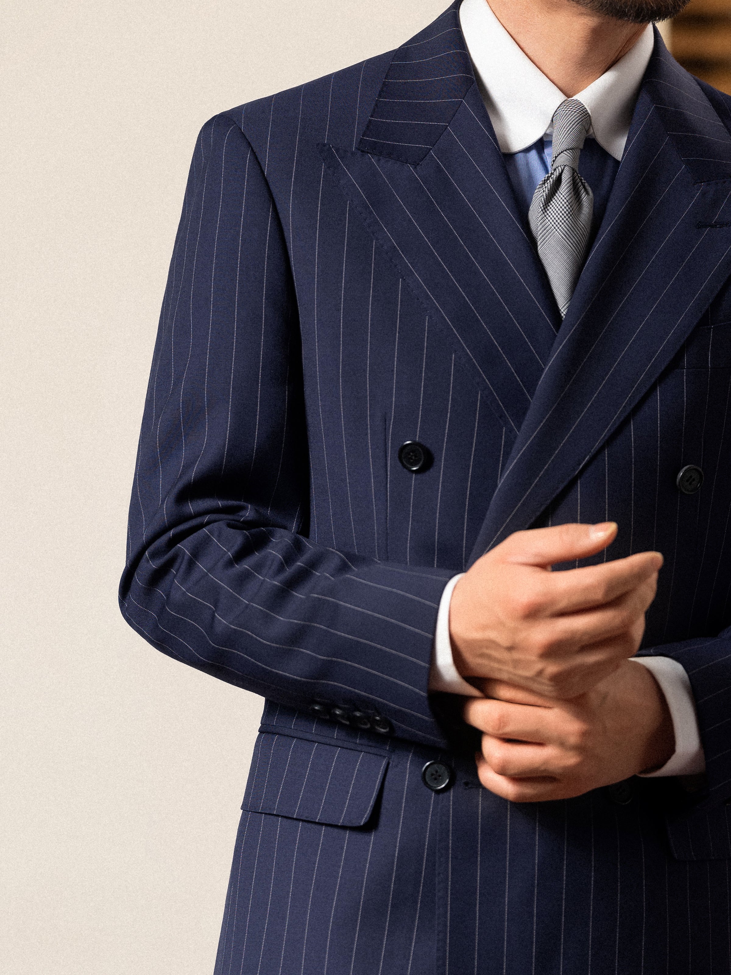 Men's Fine Australian Merino Wool Striped Double-Breasted Suit