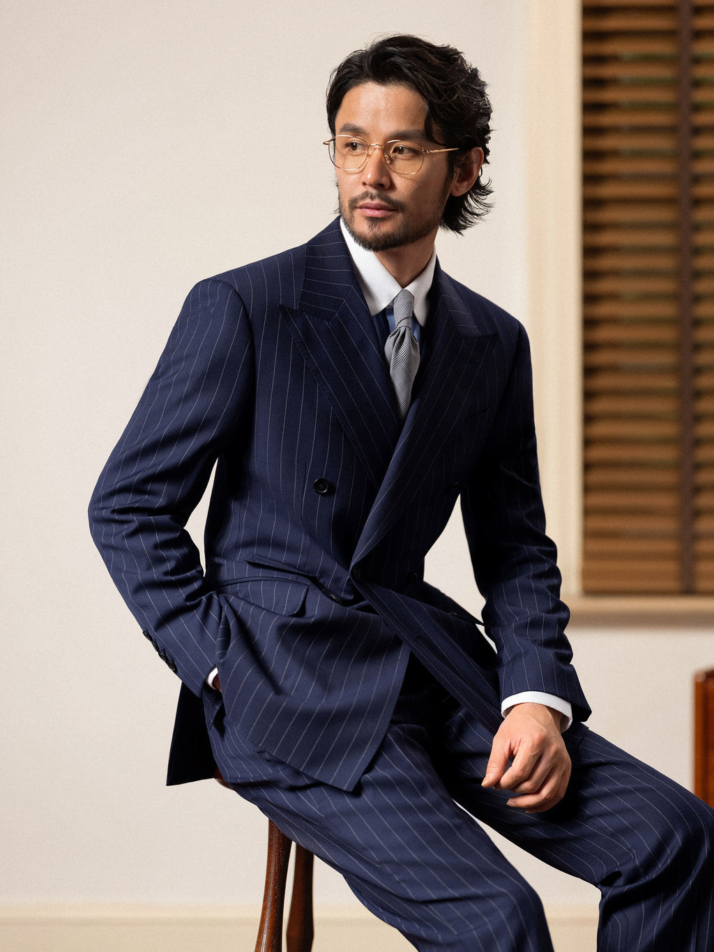 Men's Fine Australian Merino Wool Striped Double-Breasted Suit