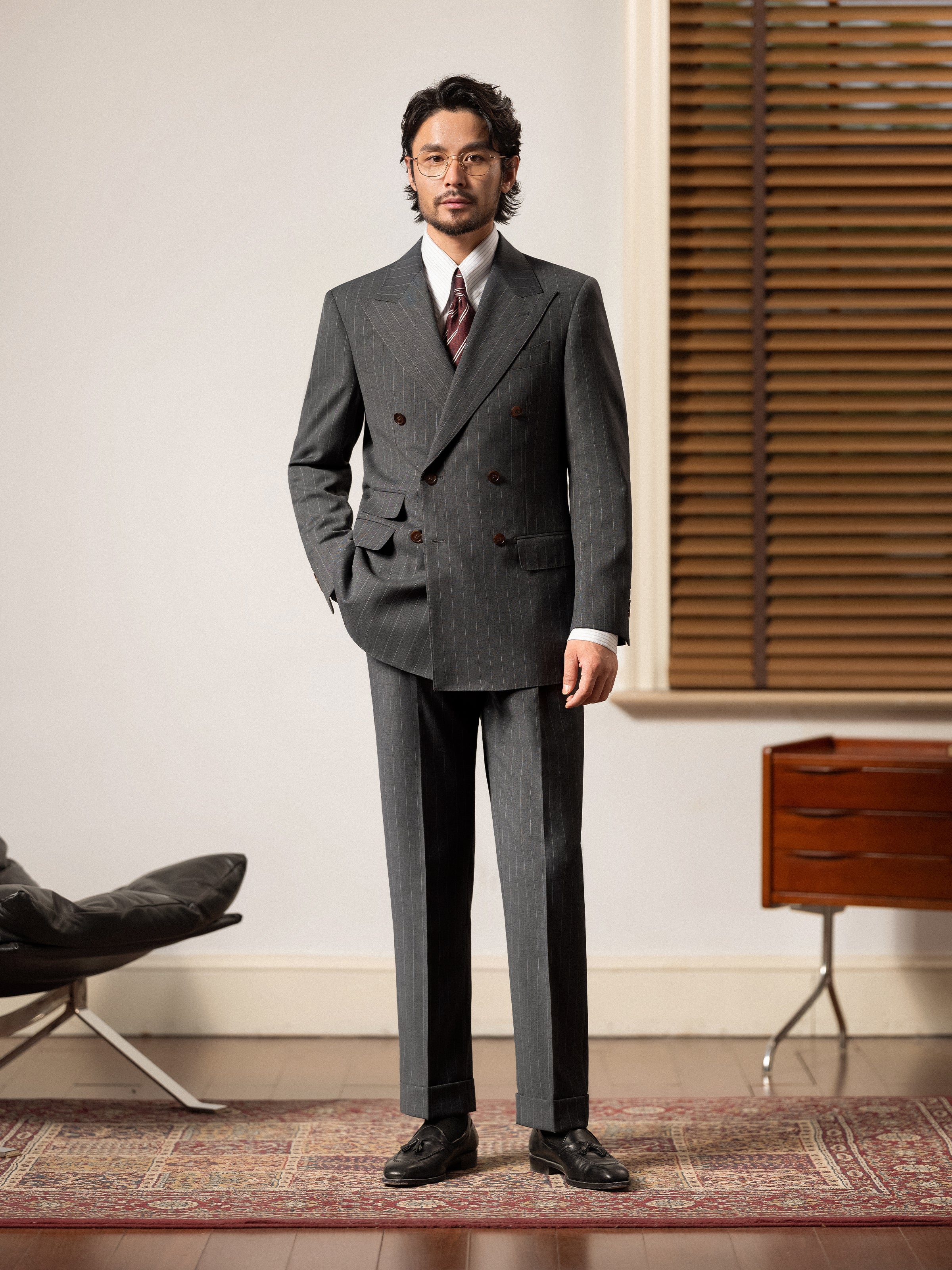 Men's Fine Australian Merino Wool Striped Double-Breasted Suit