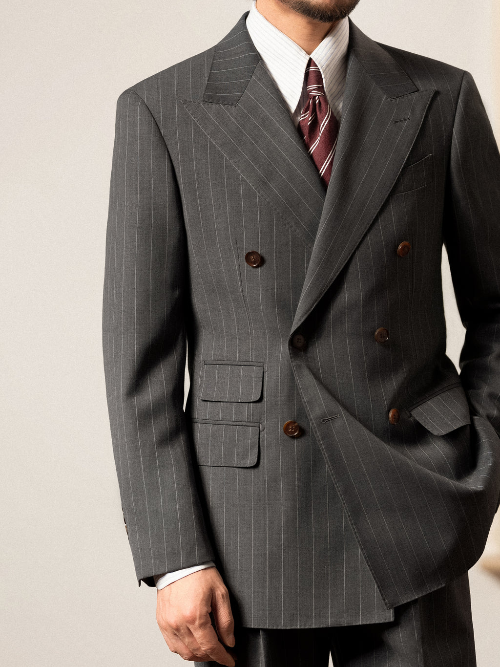 Men's Fine Australian Merino Wool Striped Double-Breasted Suit