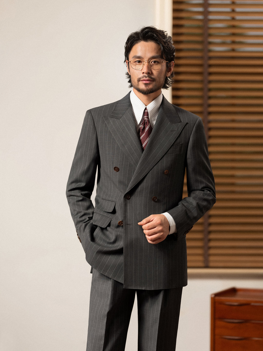 Men's Fine Australian Merino Wool Striped Double-Breasted Suit