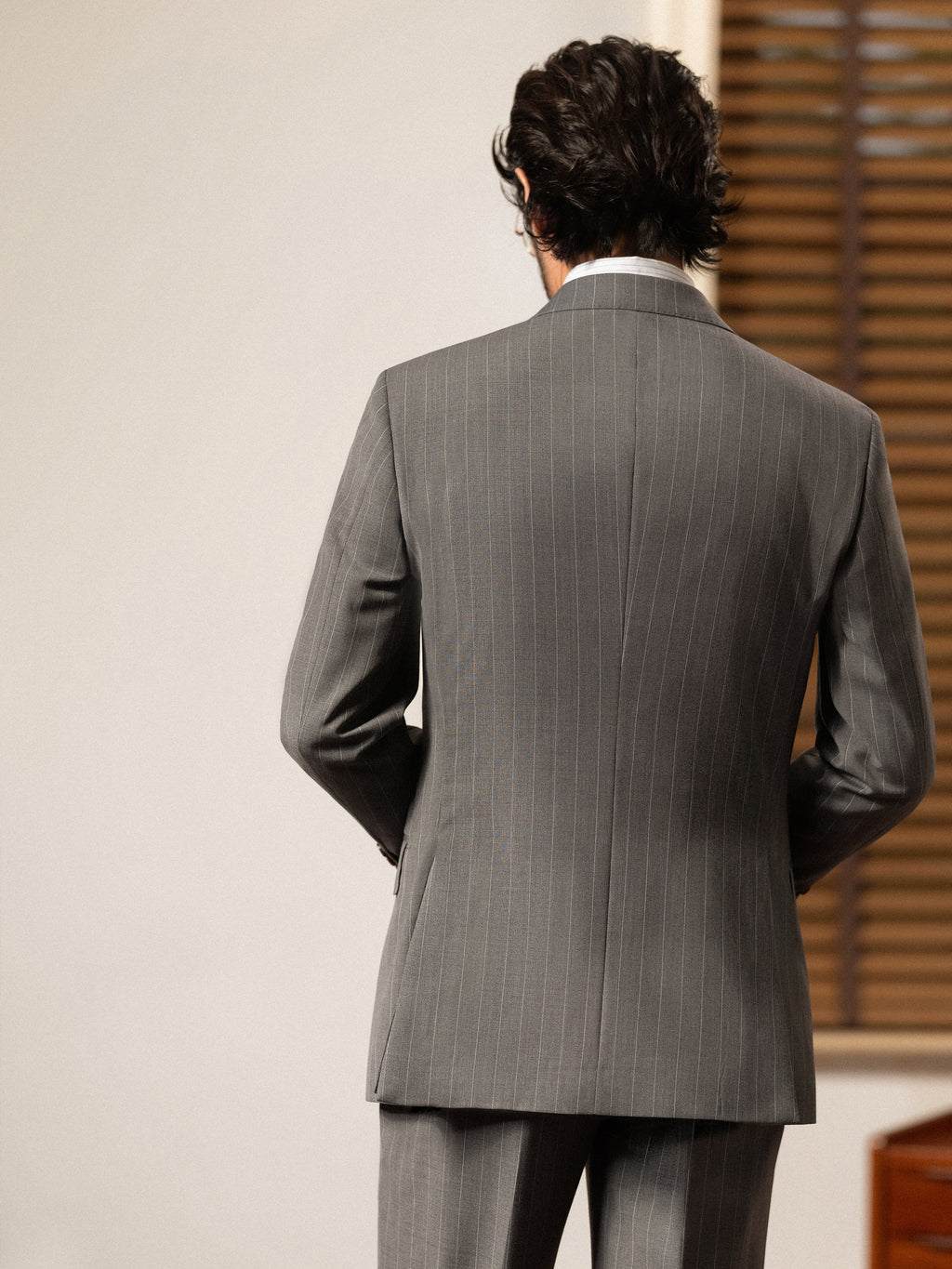 Men's Fine Australian Merino Wool Striped Double-Breasted Suit