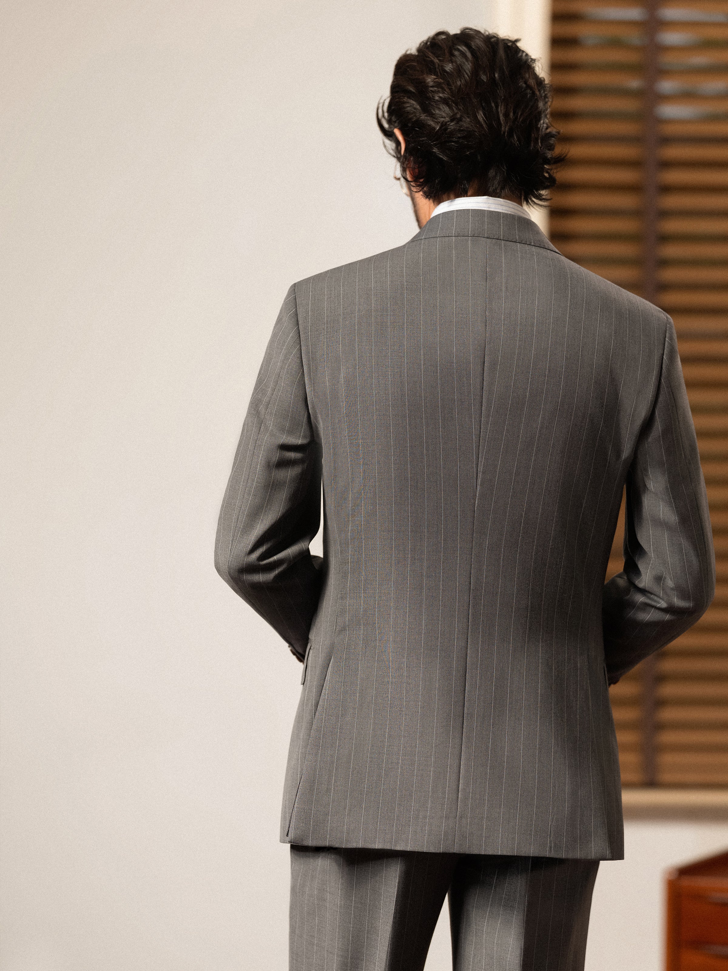 Men's Fine Australian Merino Wool Striped Double-Breasted Suit