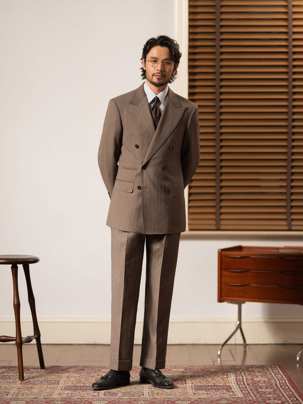 Men's Fine Australian Merino Wool Striped Double-Breasted Suit