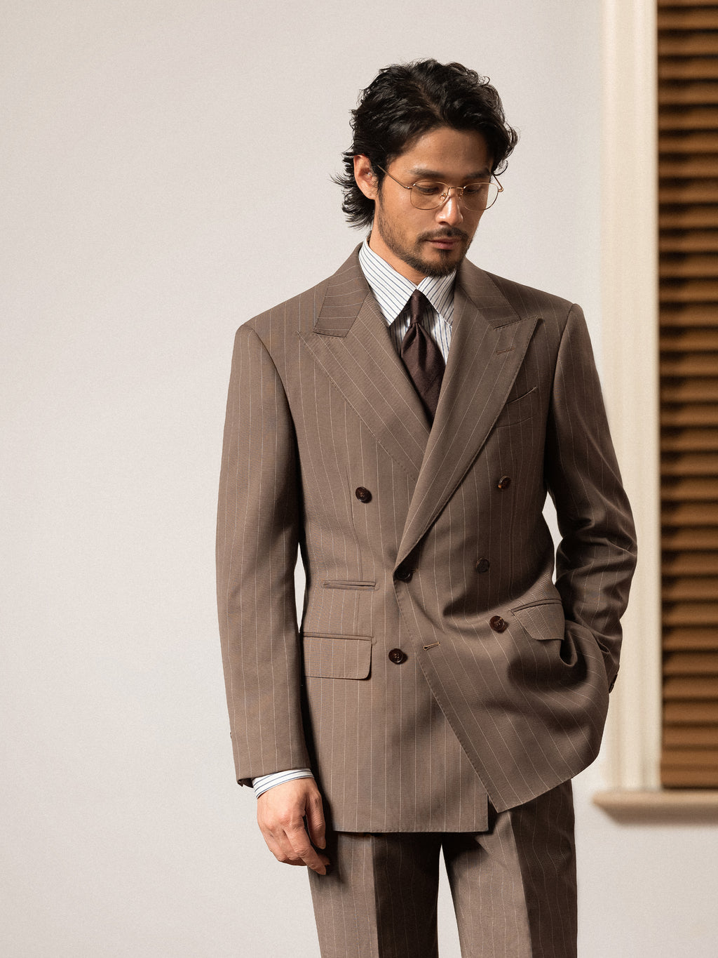 Men's Fine Australian Merino Wool Striped Double-Breasted Suit