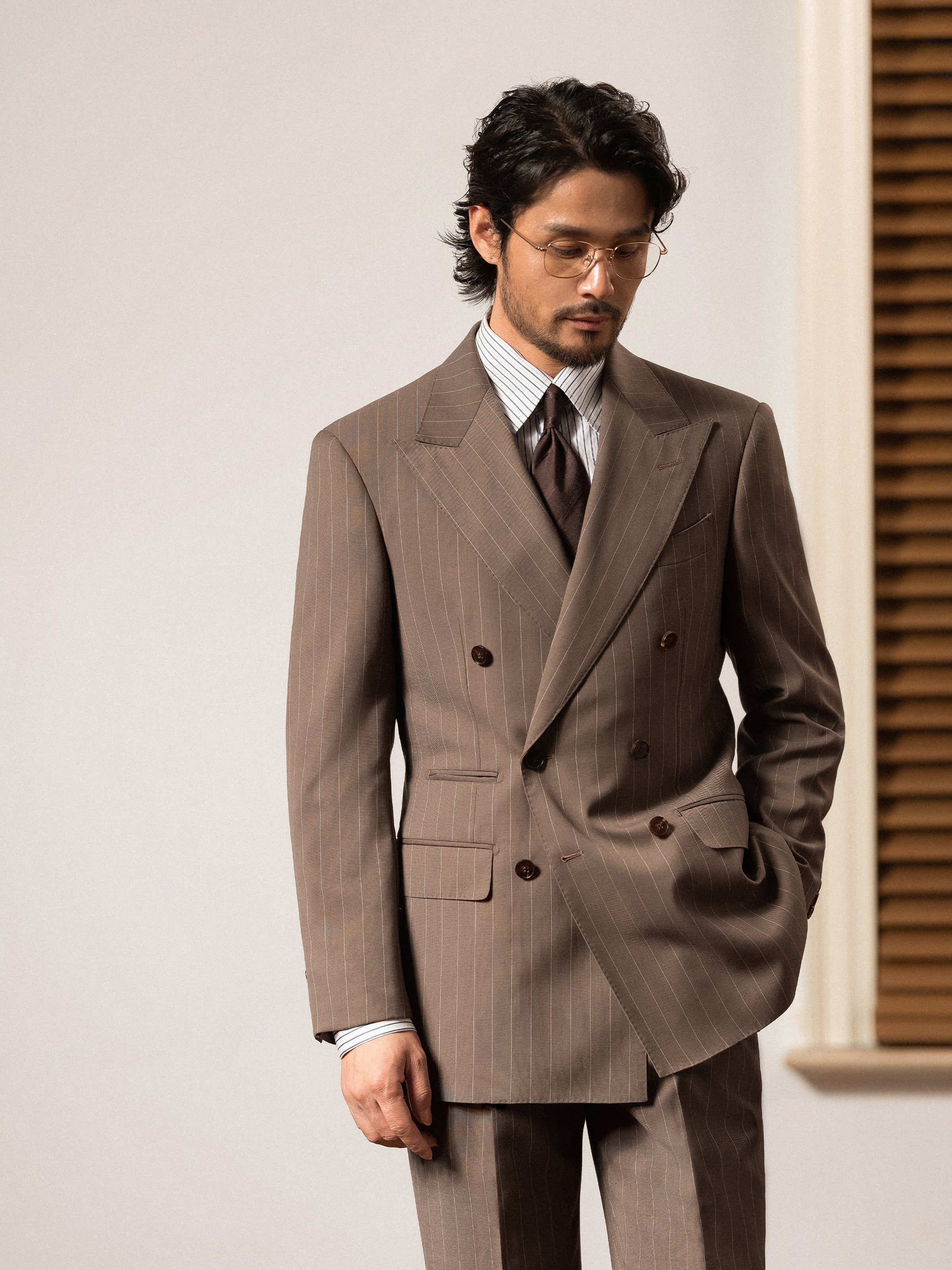 Men's Fine Australian Merino Wool Striped Double-Breasted Suit
