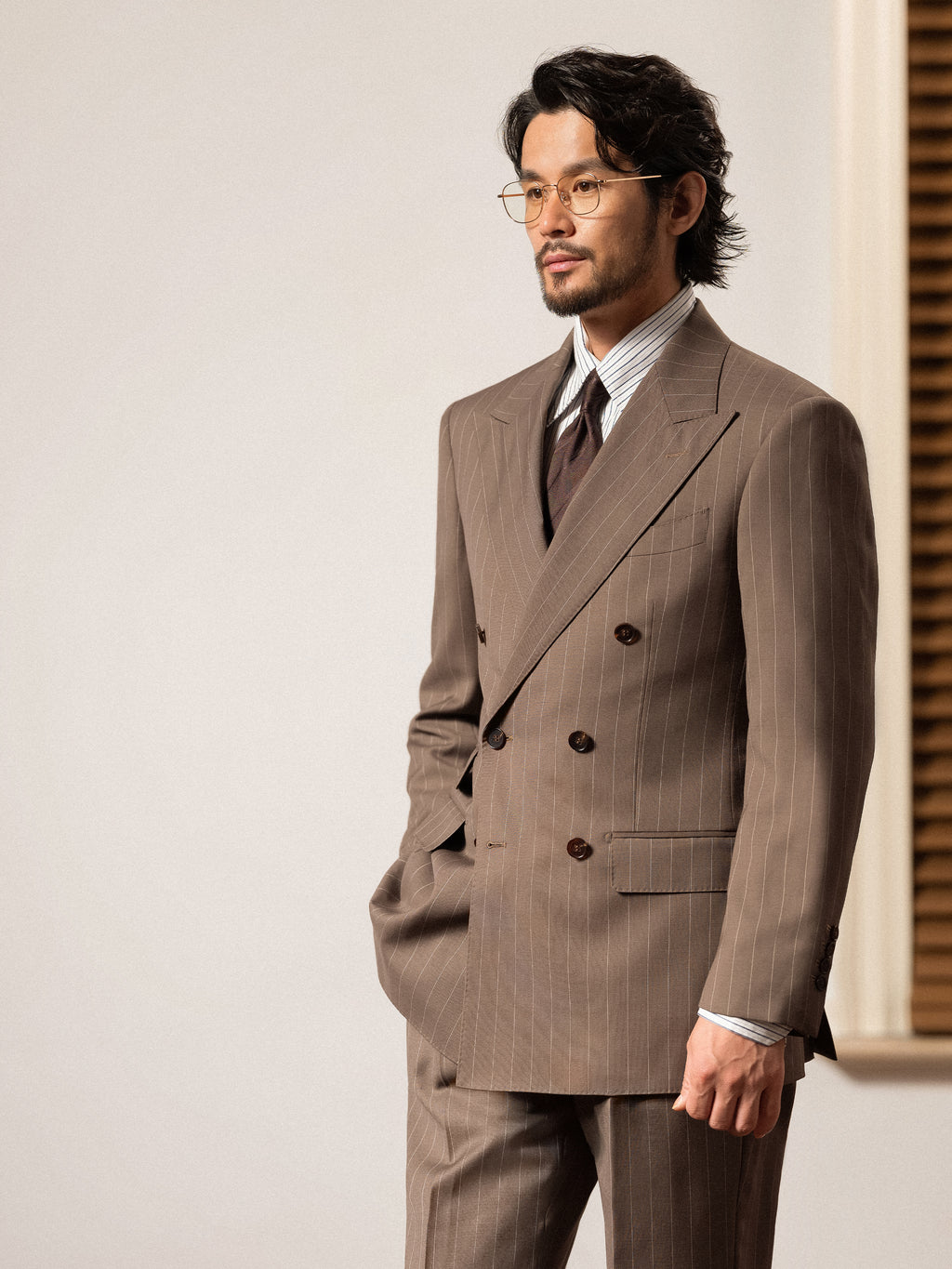 Men's Fine Australian Merino Wool Striped Double-Breasted Suit