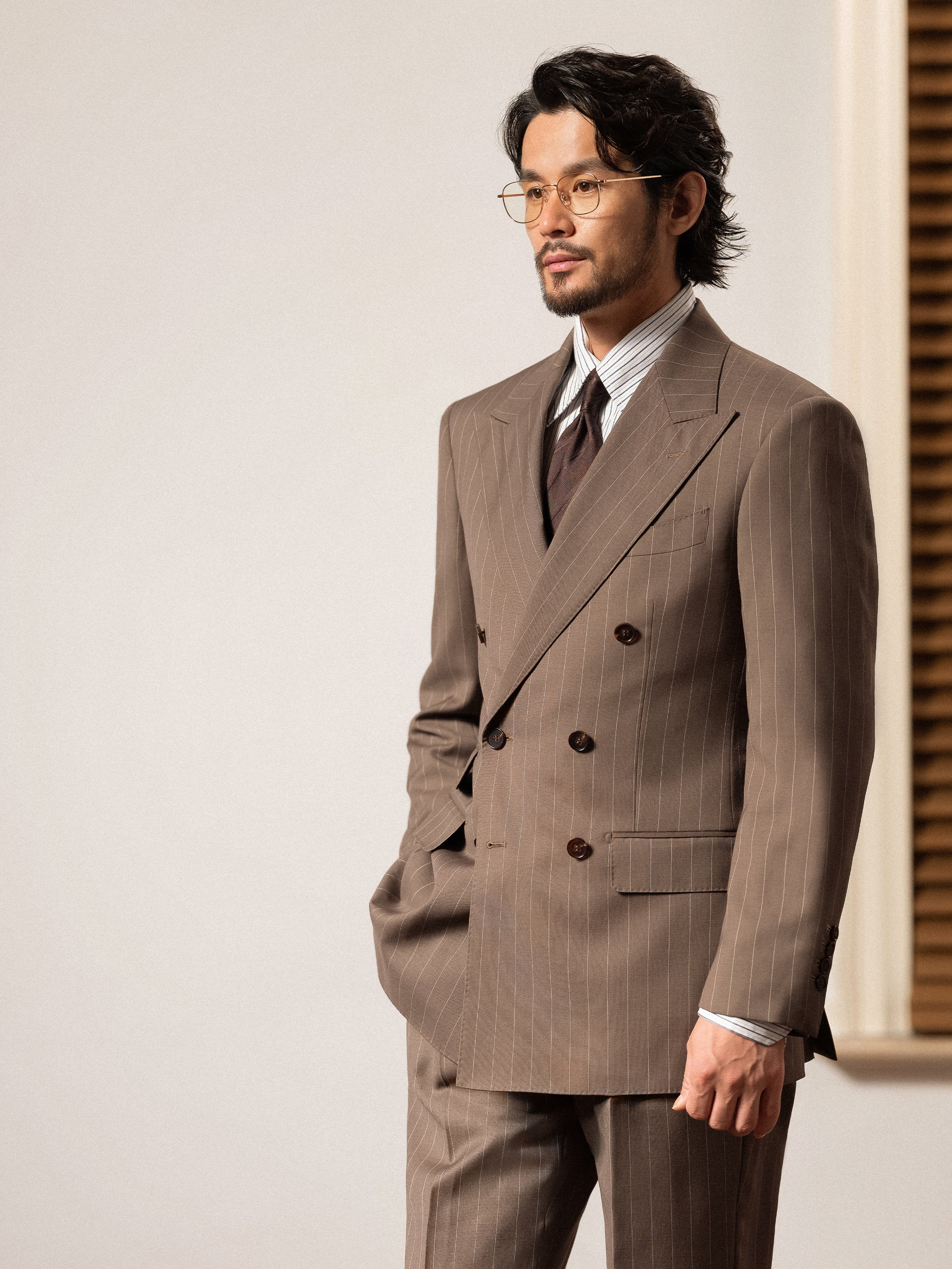 Men's Fine Australian Merino Wool Striped Double-Breasted Suit