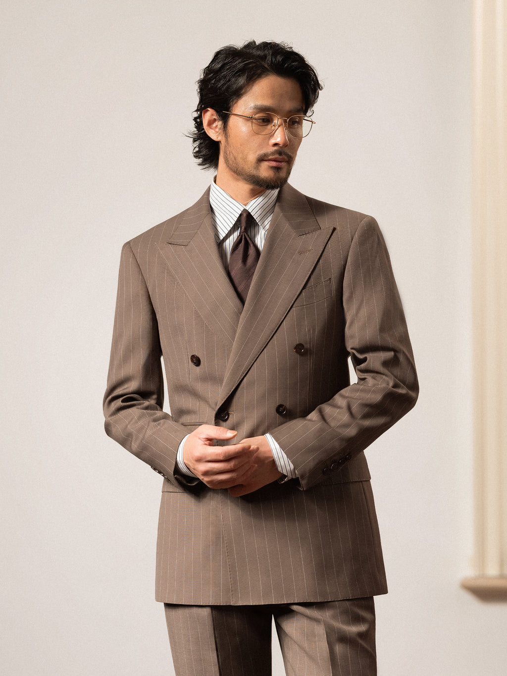 Men's Fine Australian Merino Wool Striped Double-Breasted Suit