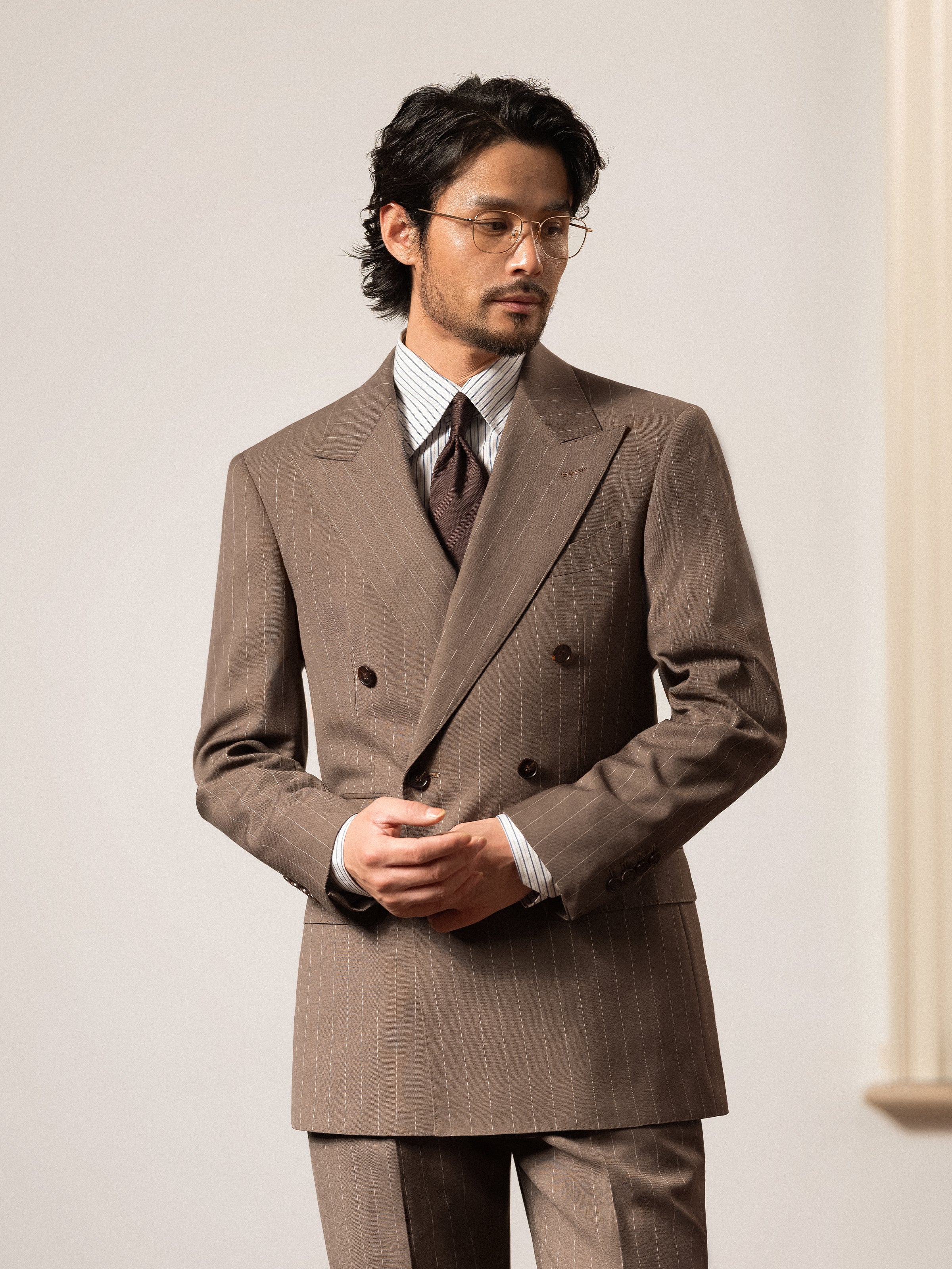 Men's Fine Australian Merino Wool Striped Double-Breasted Suit