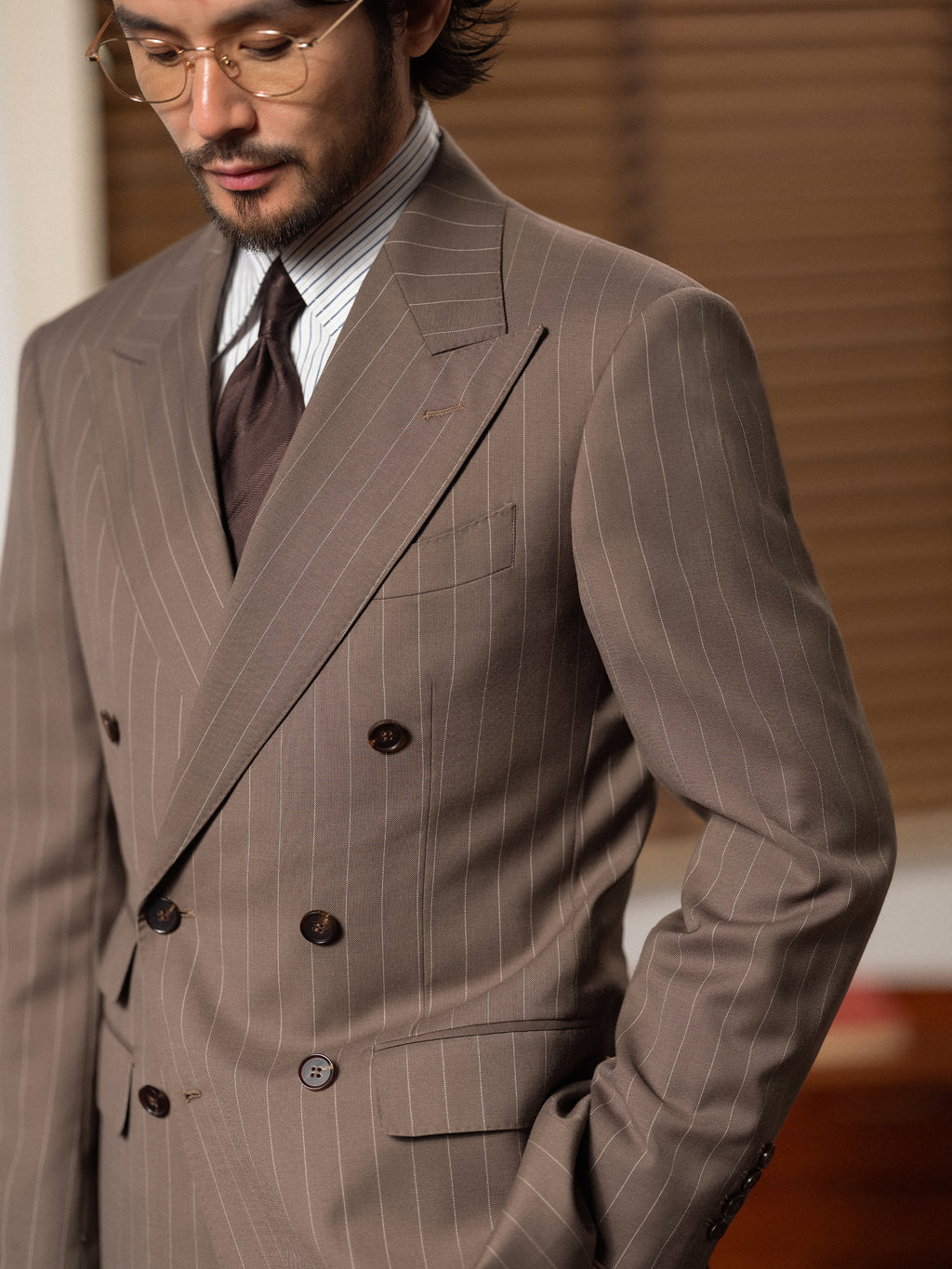 Men's Fine Australian Merino Wool Striped Double-Breasted Suit