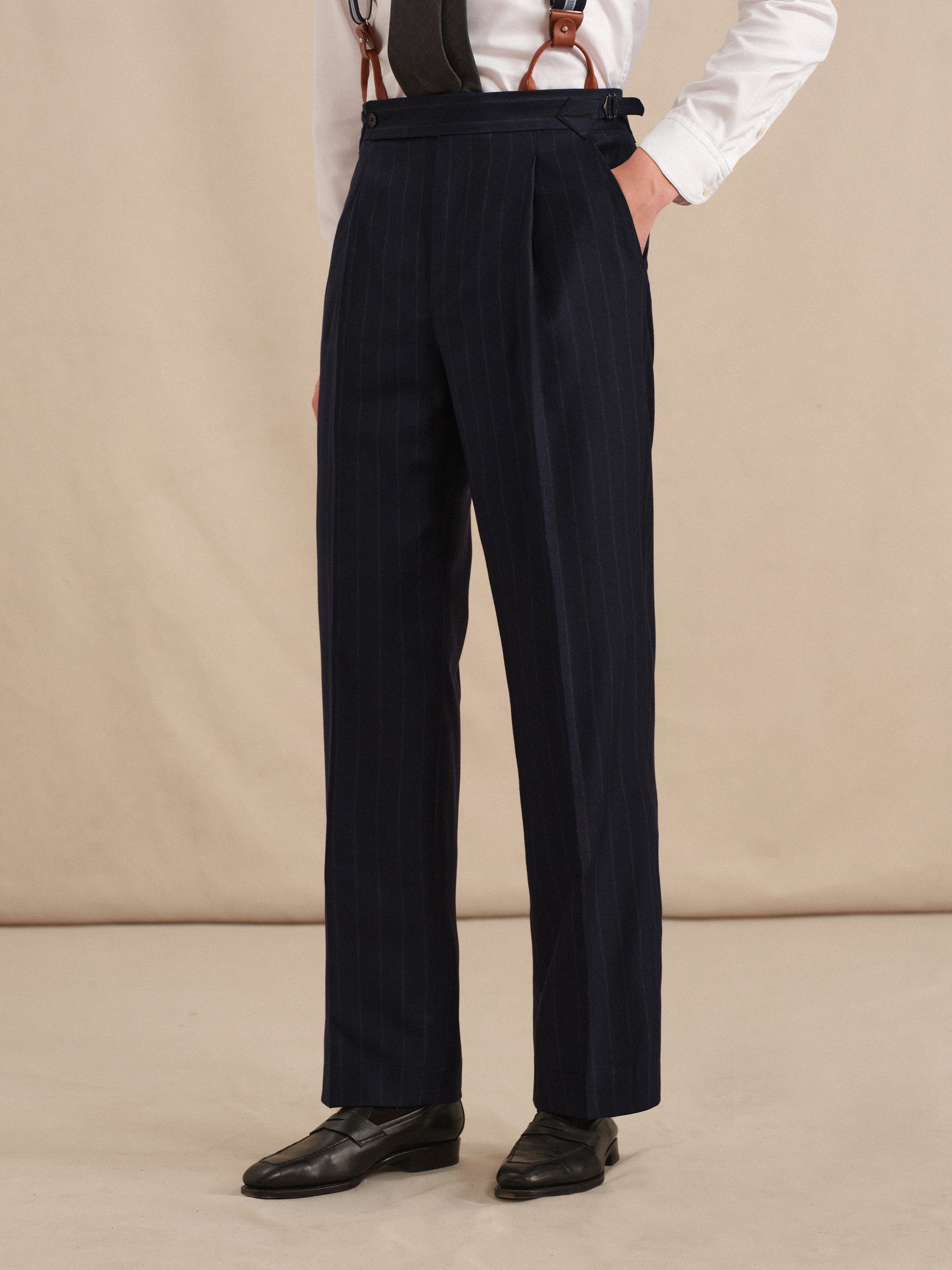 Men's Italian Virgin Wool Striped Dress Pants