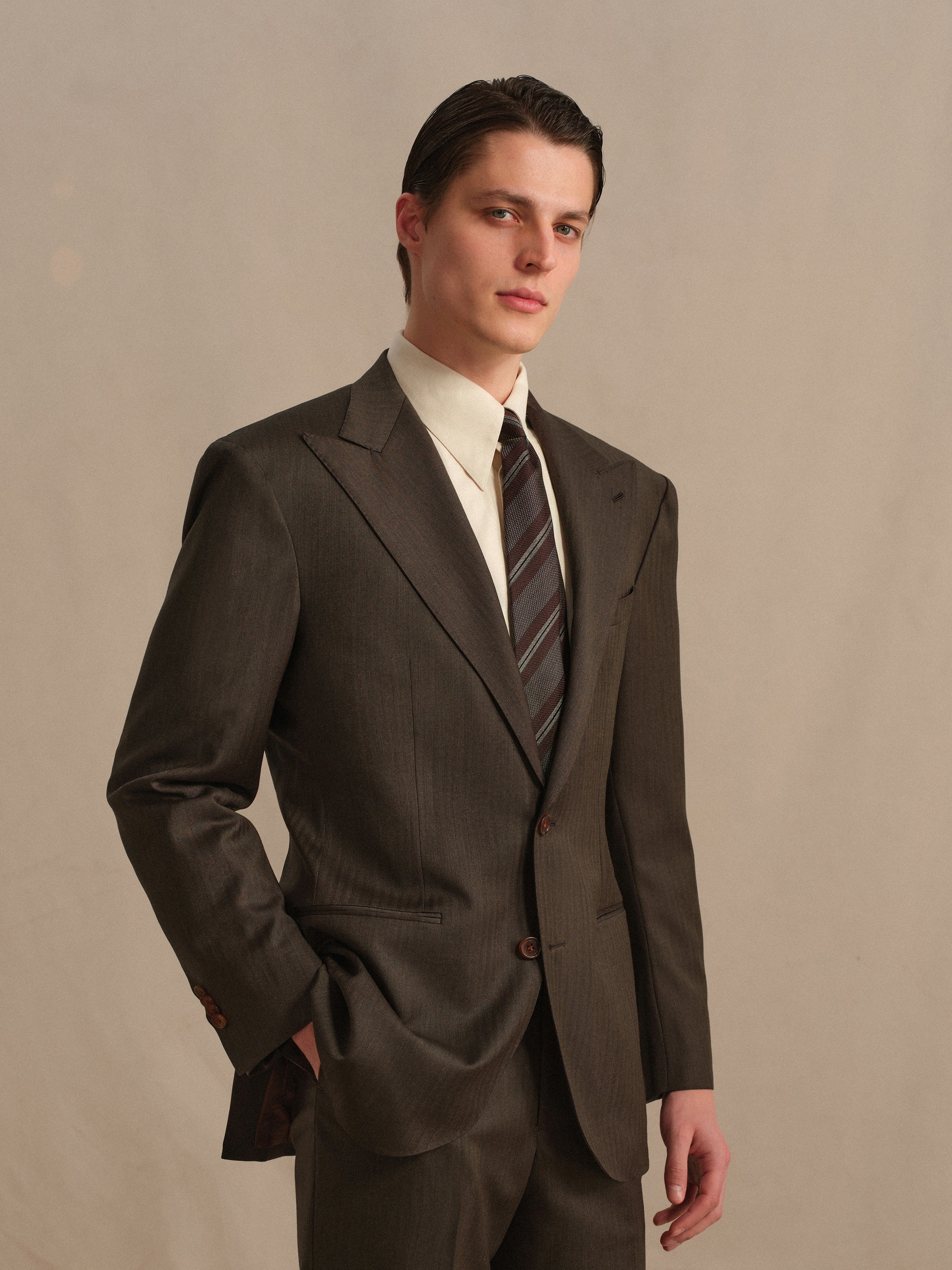 Men's High-Quality 120S Merino Wool Herringbone Suit