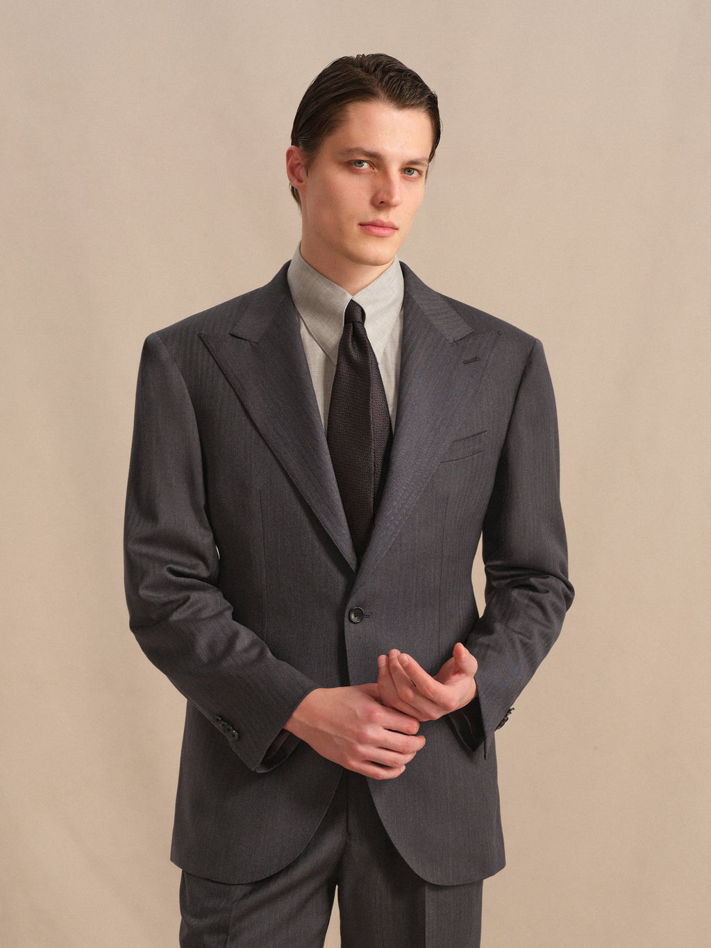 Men's High-Quality 120S Merino Wool Herringbone Suit