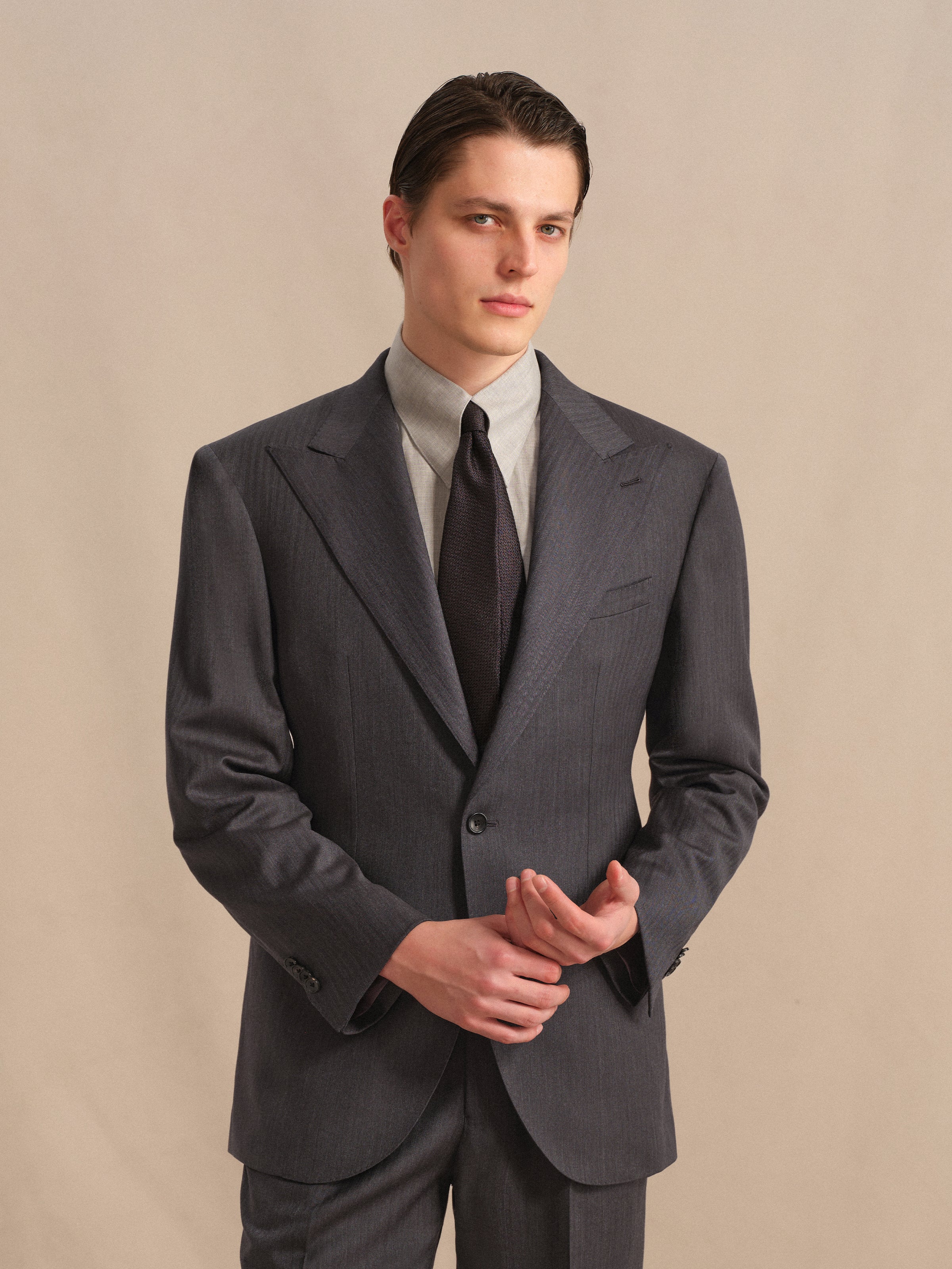 Men's High-Quality 120S Merino Wool Herringbone Suit