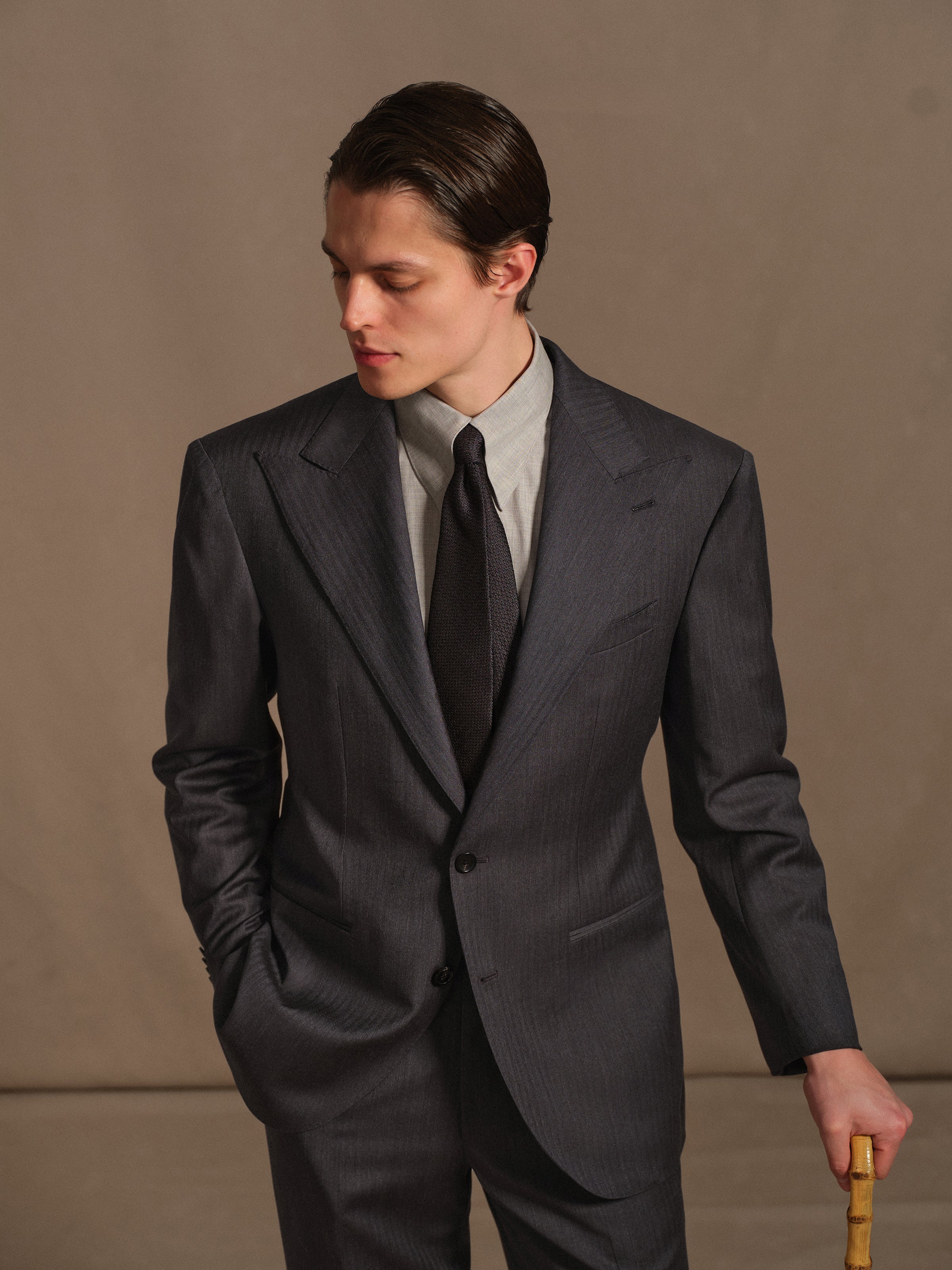 Men's High-Quality 120S Merino Wool Herringbone Suit