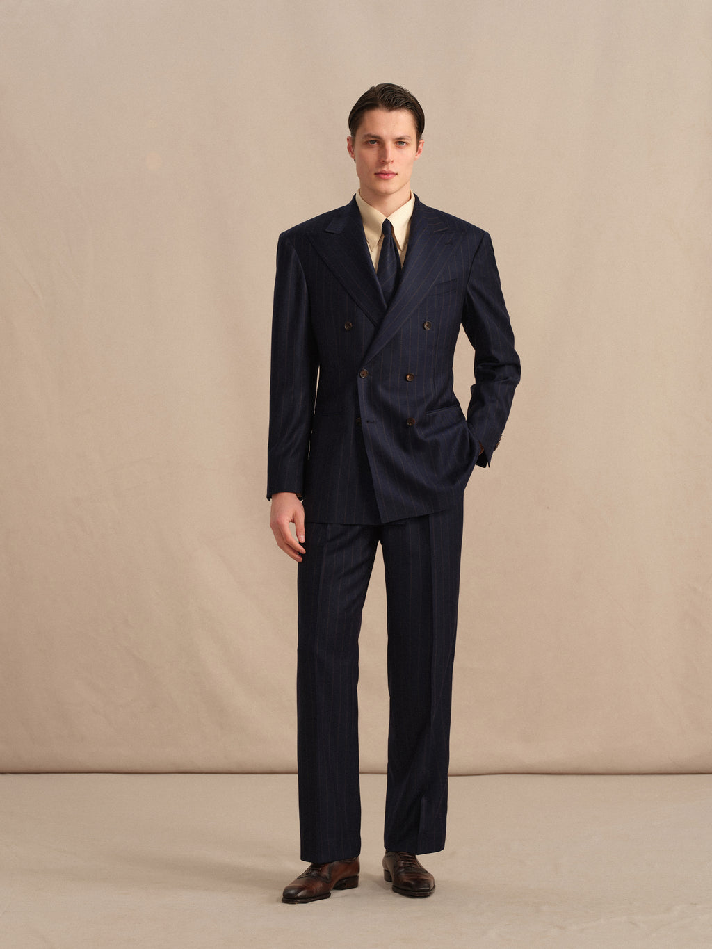 Men's Worsted Virgin Wool Striped Double-Breasted Suit