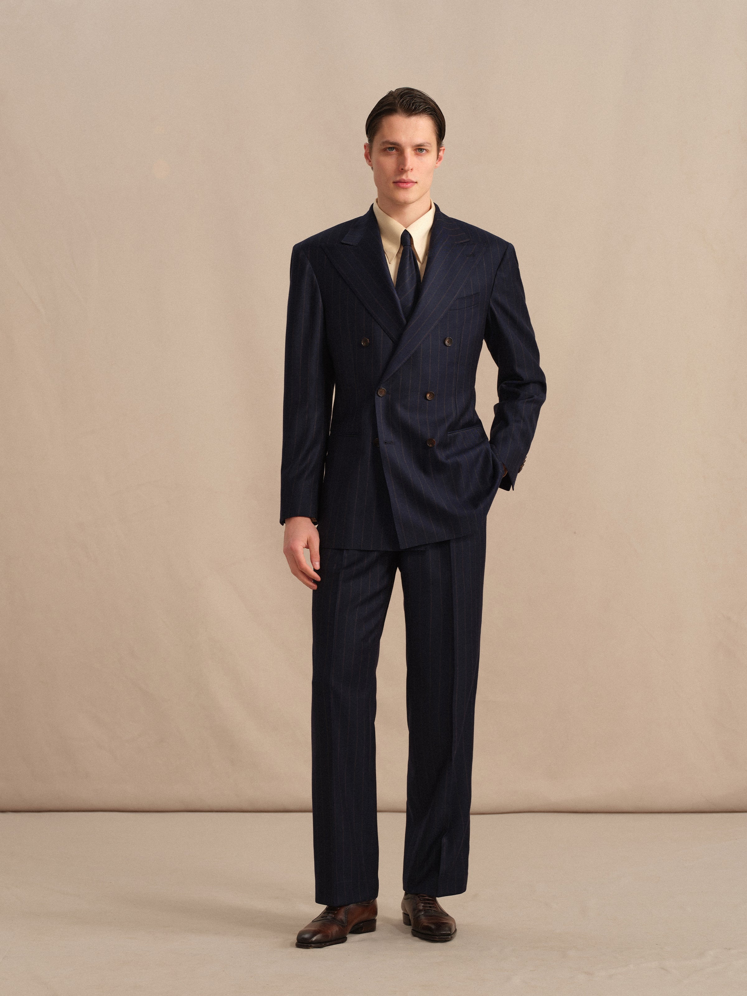 Men's Worsted Virgin Wool Striped Double-Breasted Suit