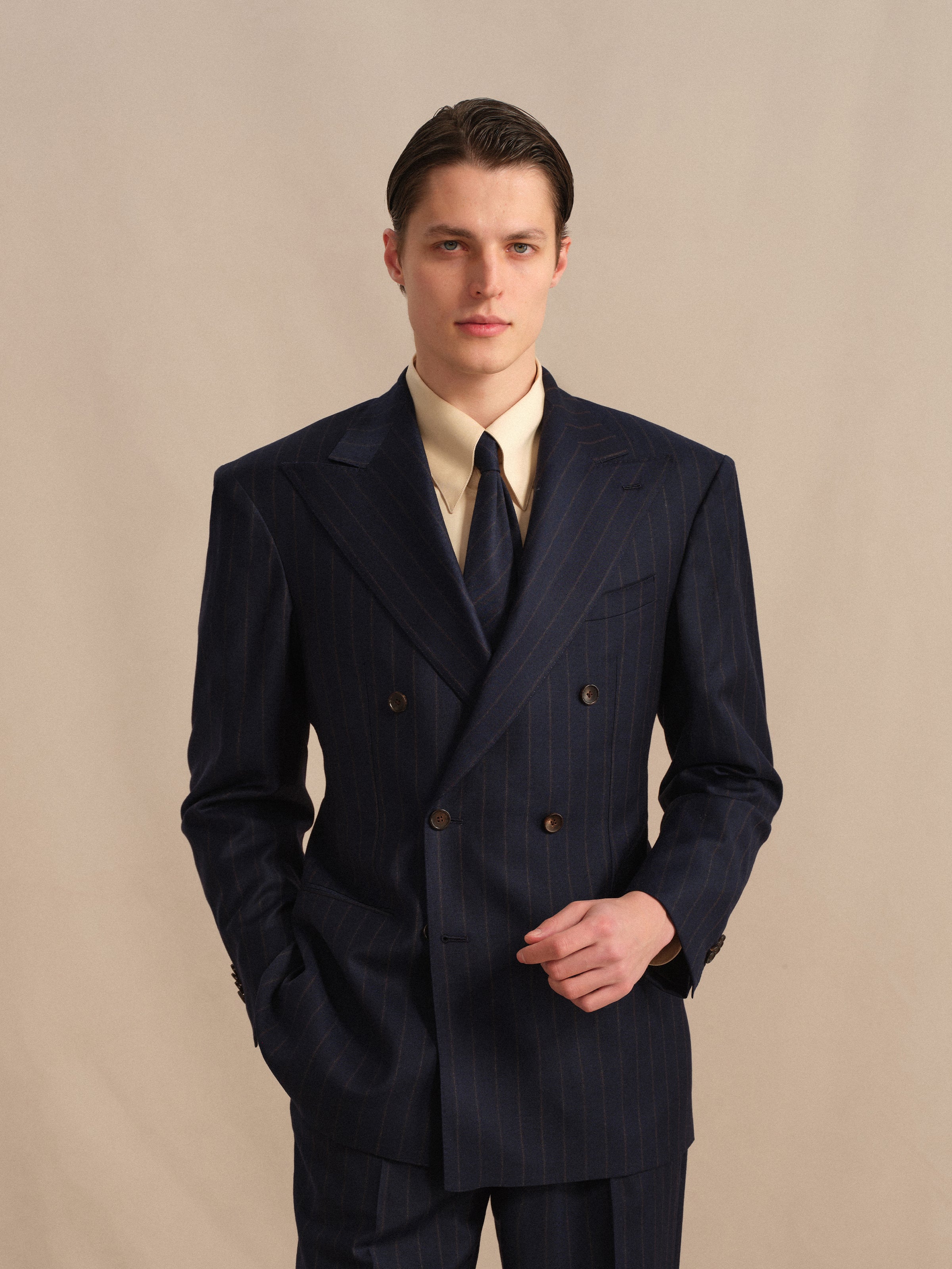 Men's Worsted Virgin Wool Striped Double-Breasted Suit