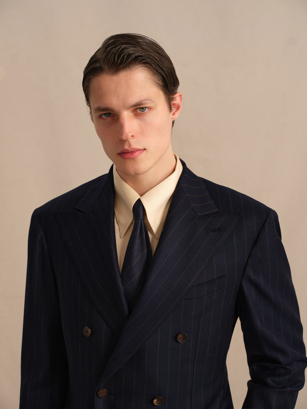 Men's Worsted Virgin Wool Striped Double-Breasted Suit