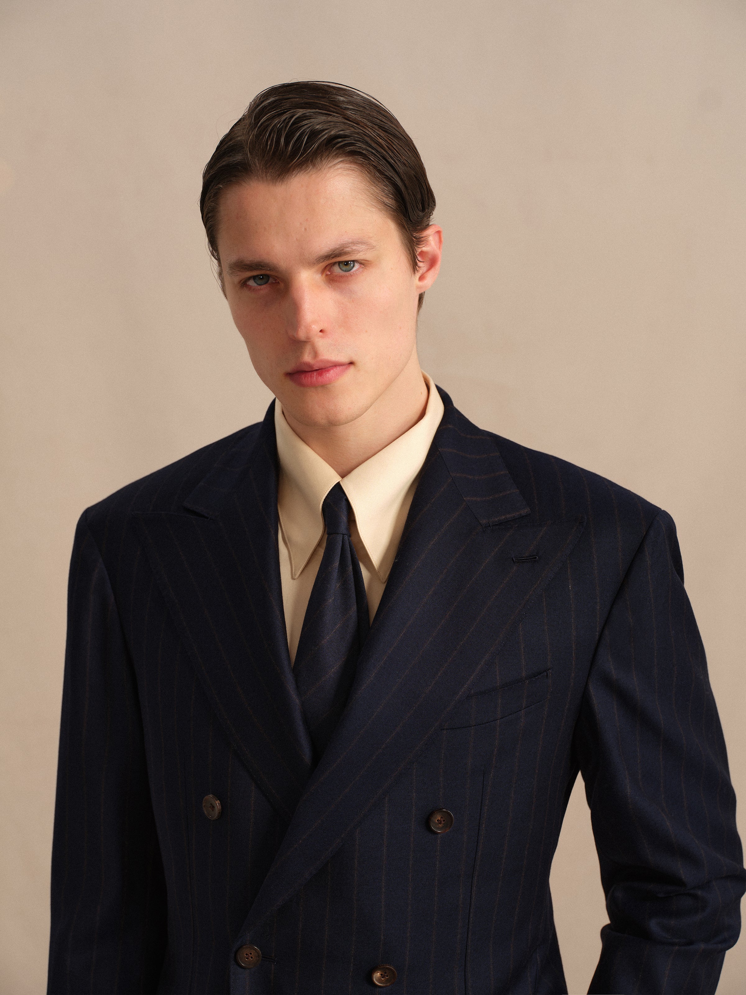 Men's Worsted Virgin Wool Striped Double-Breasted Suit