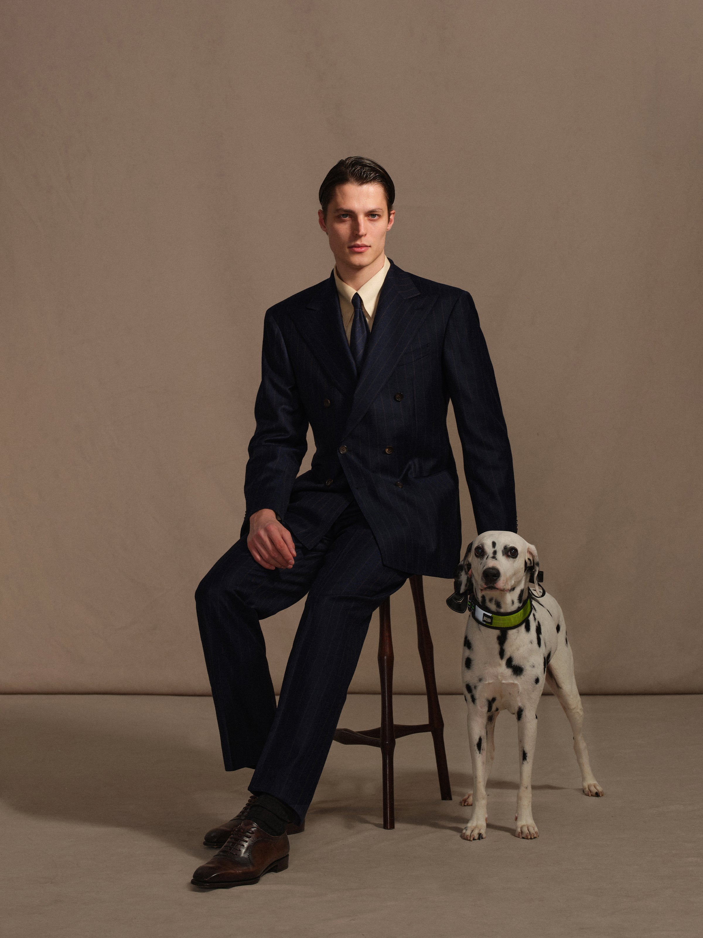 Men's Worsted Virgin Wool Striped Double-Breasted Suit