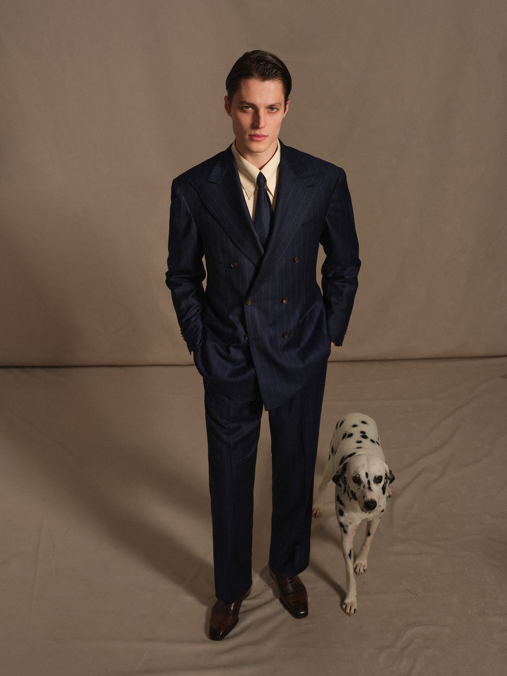 Men's Worsted Virgin Wool Striped Double-Breasted Suit