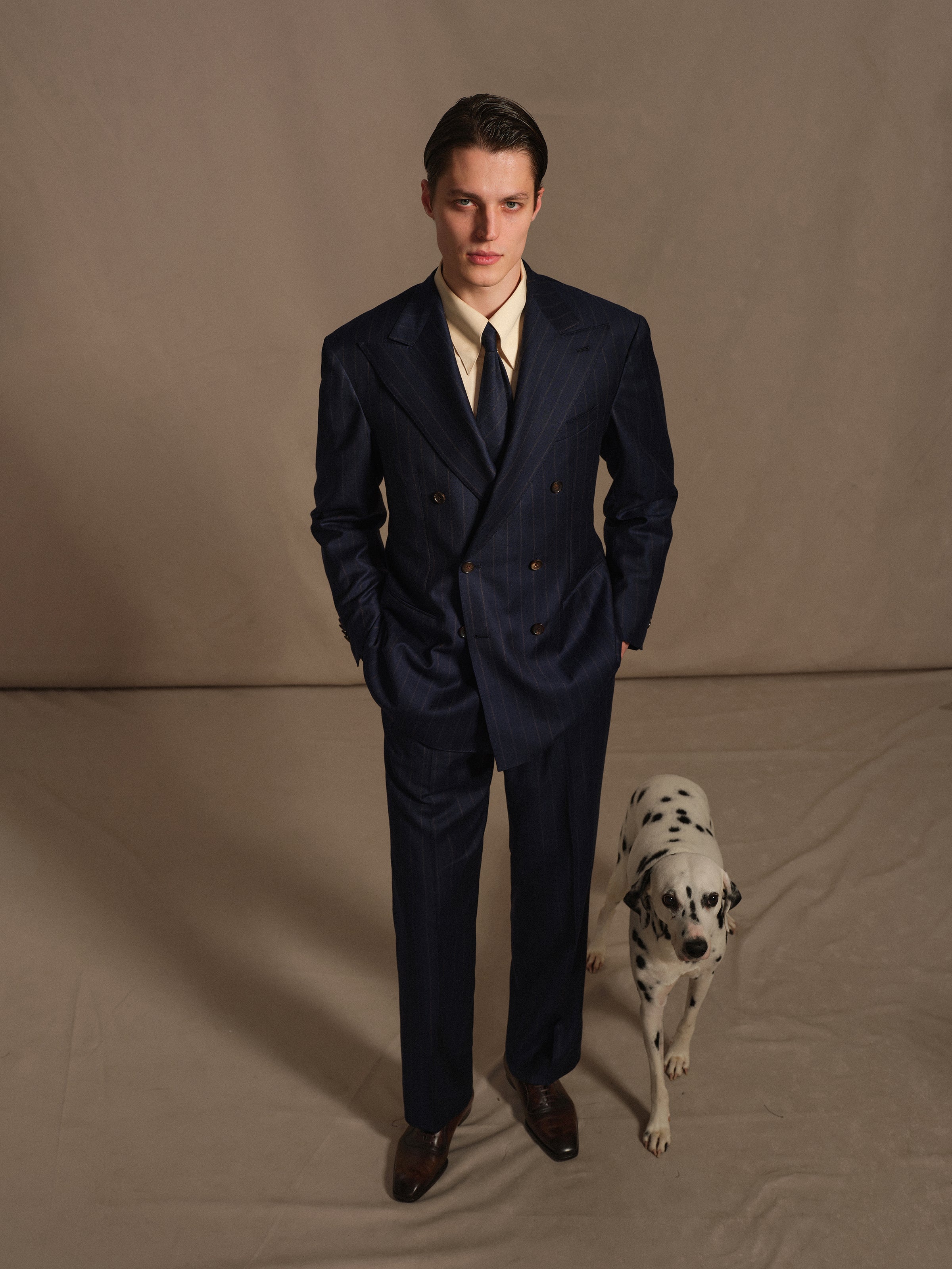 Men's Worsted Virgin Wool Striped Double-Breasted Suit