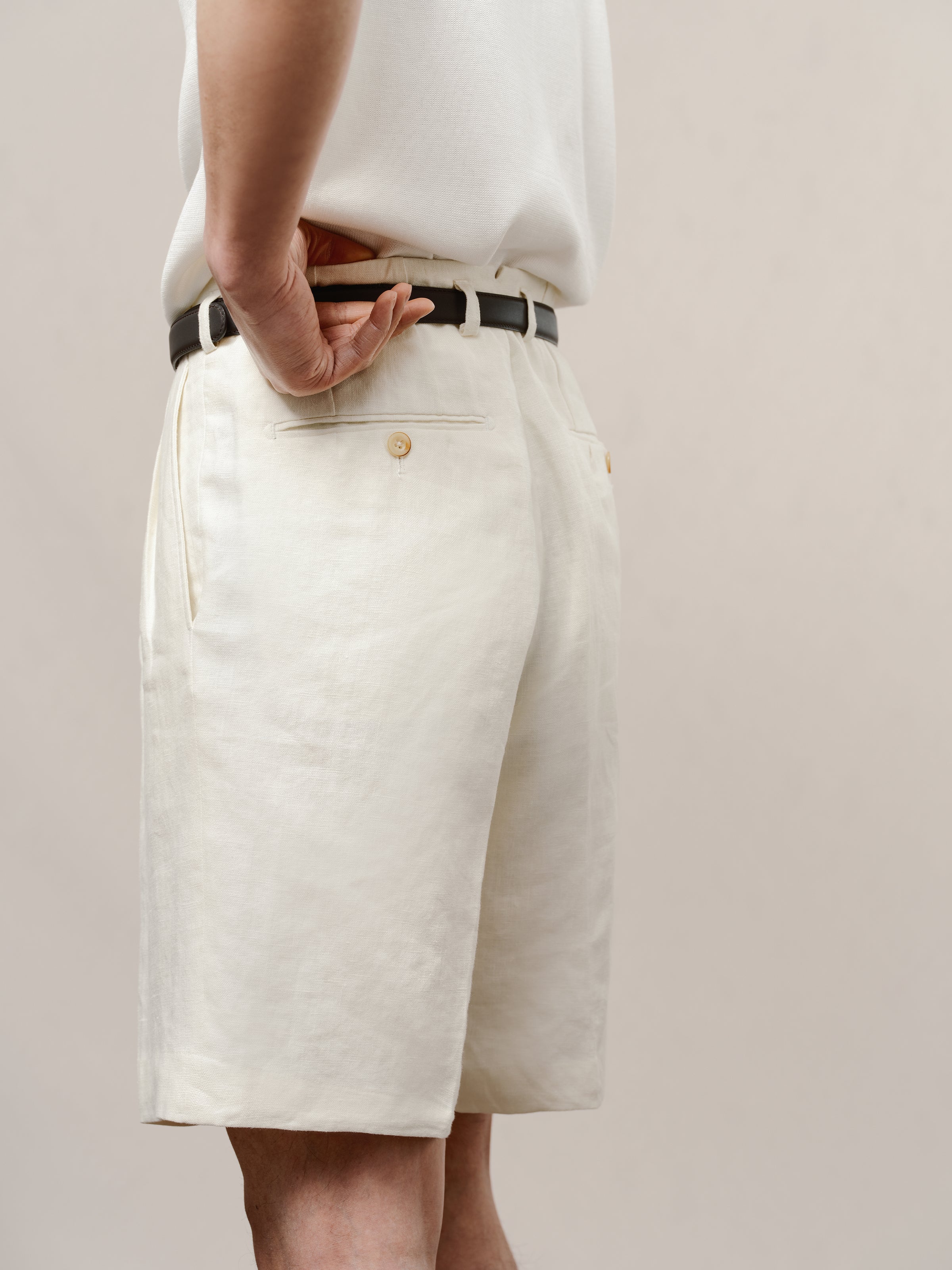 Off-White Normandy Linen Pleated Bermuda Shorts