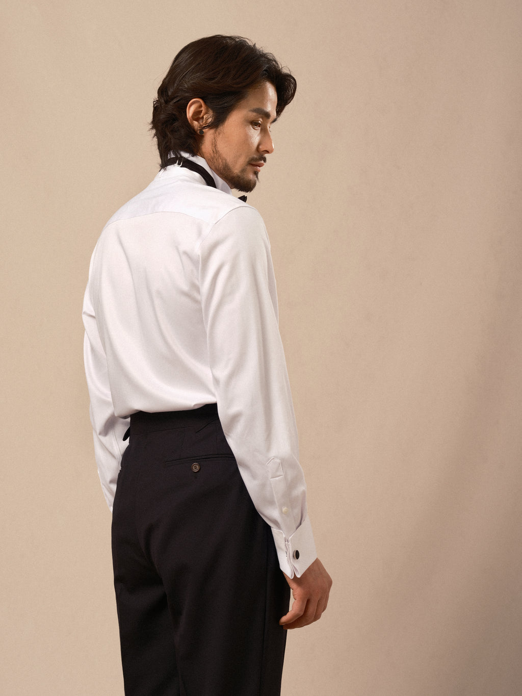 Men's Wing Collar Tuxedo Shirt with French Cuffs and Pleated Front